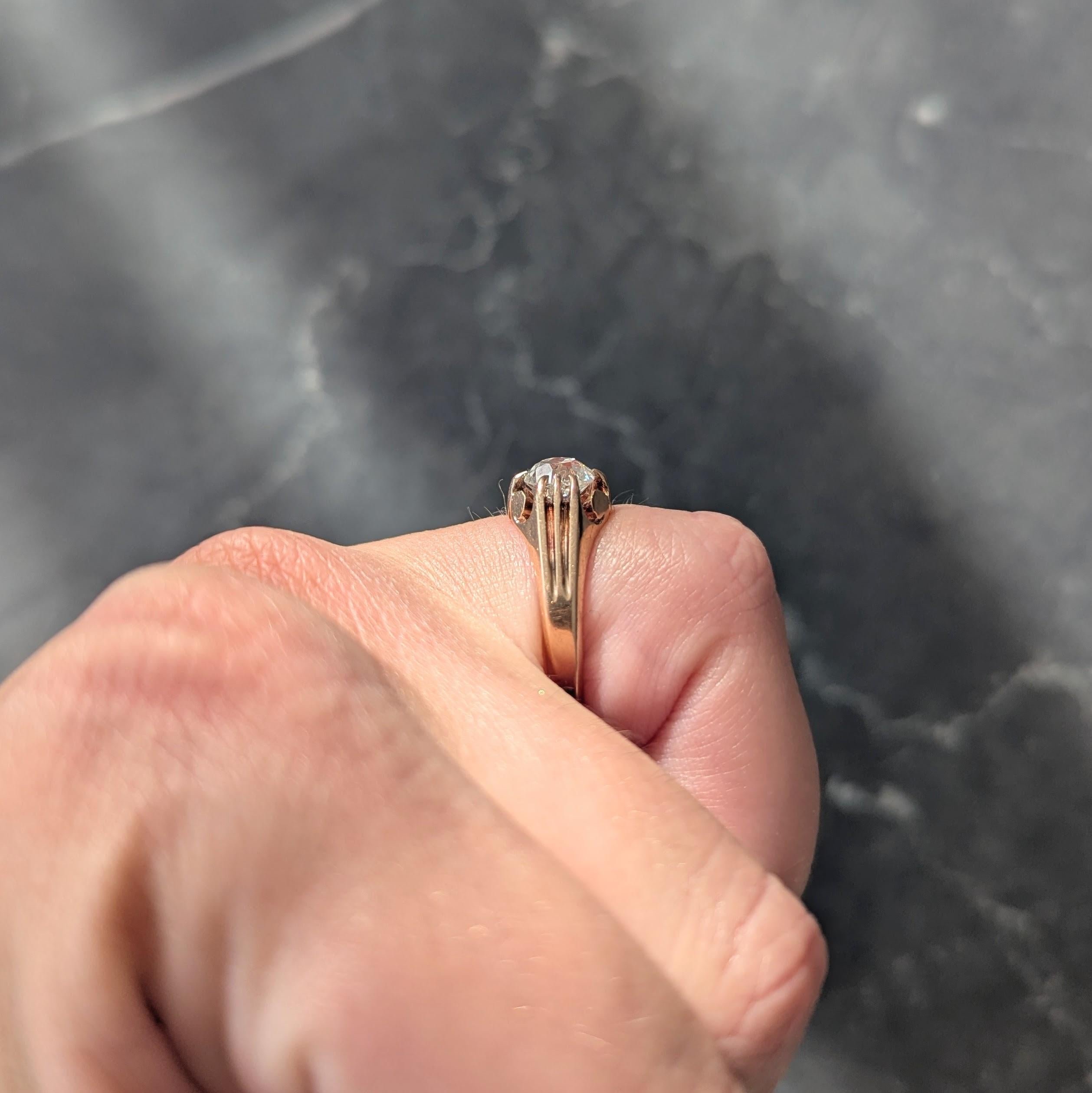 Victorian 0.80 CTW Old Mine Diamond 14K Gold Antique Belcher Engagement Ring