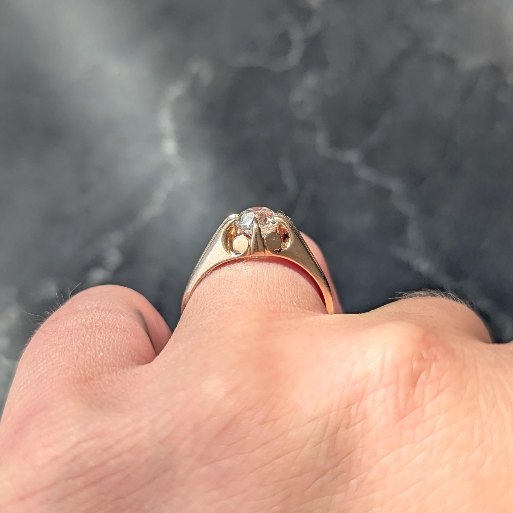 Victorian 0.80 CTW Old Mine Diamond 14K Gold Antique Belcher Engagement Ring