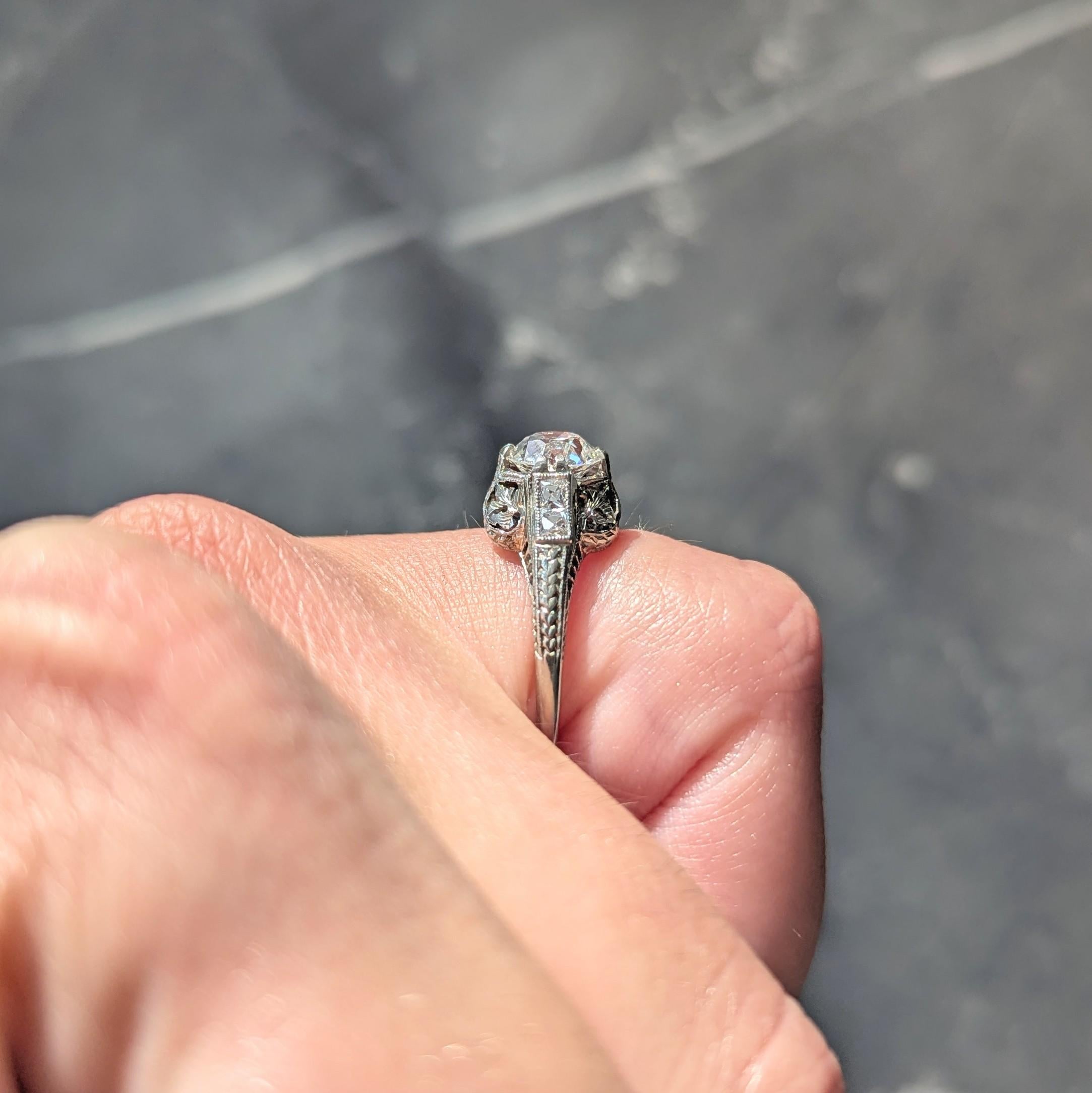 Belais 1.39 CTW Diamond 18 Karat White Gold Vintage Foliate Engagement Ring