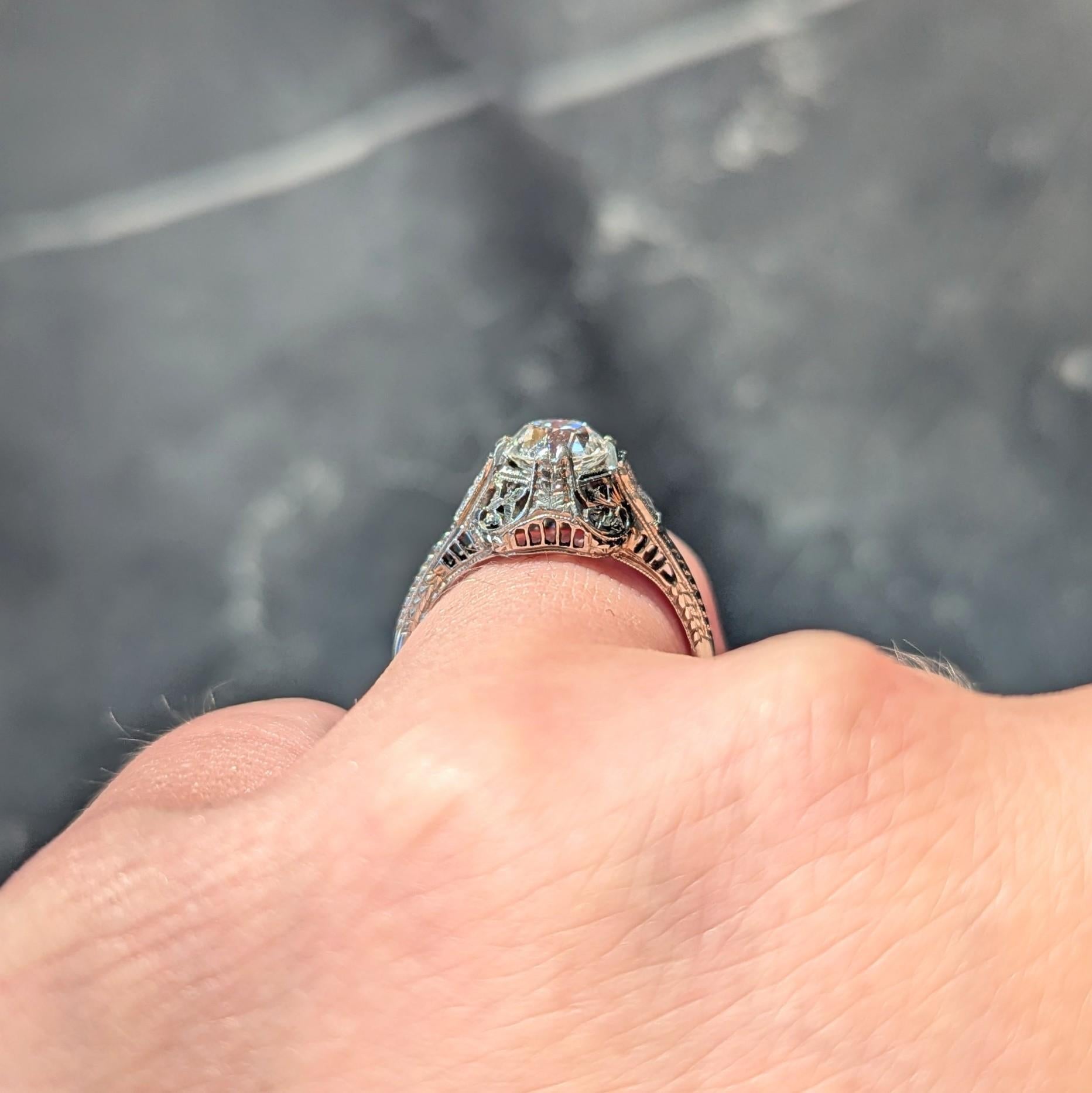 Belais 1.39 CTW Diamond 18 Karat White Gold Vintage Foliate Engagement Ring