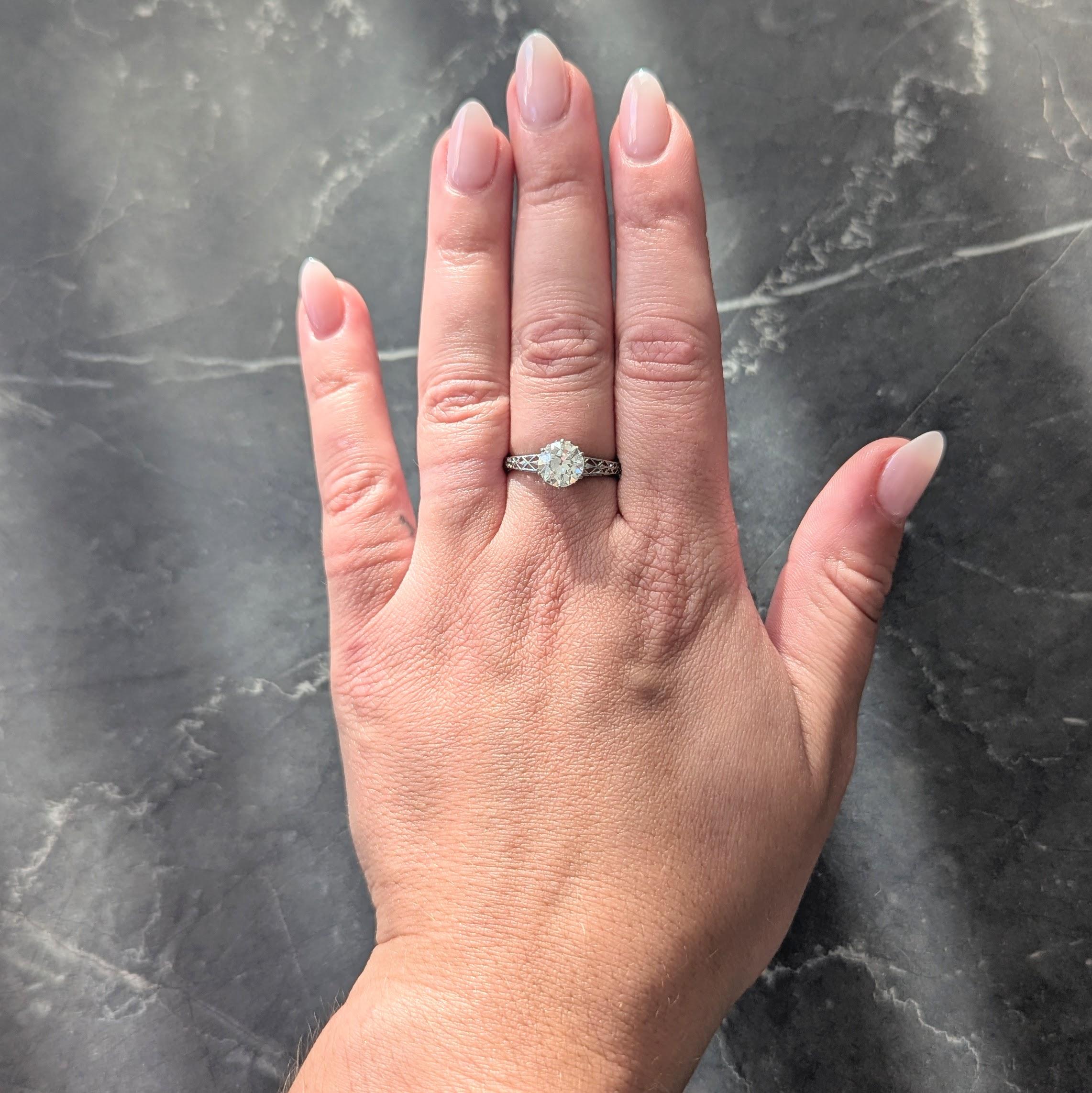 Art Deco Old European Diamond Platinum Fleur-De-Lis Solitaire Engagement Ring