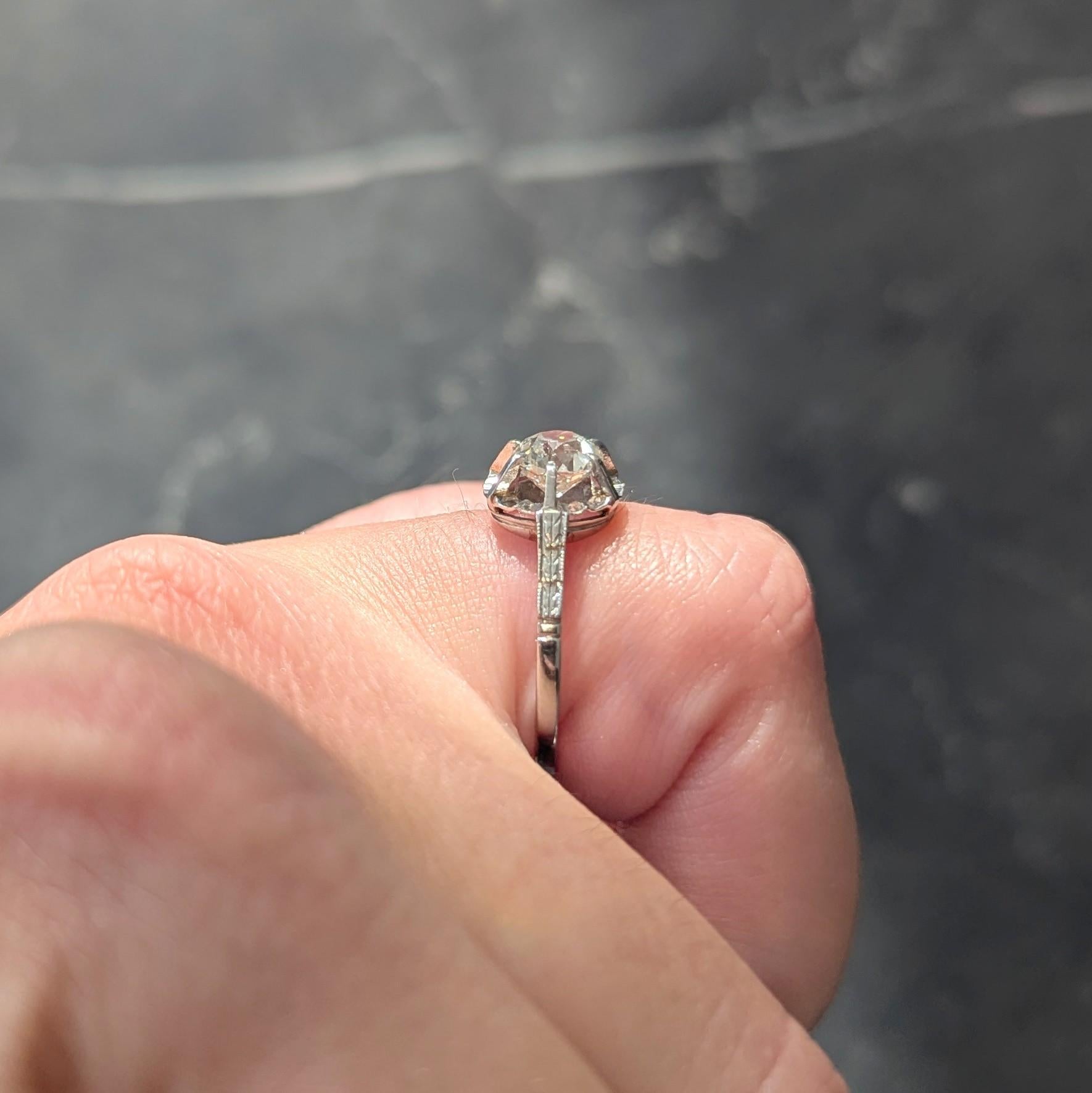 Art Deco Old Mine Cut Diamond Platinum Vintage Belcher Solitaire Engagement Ring