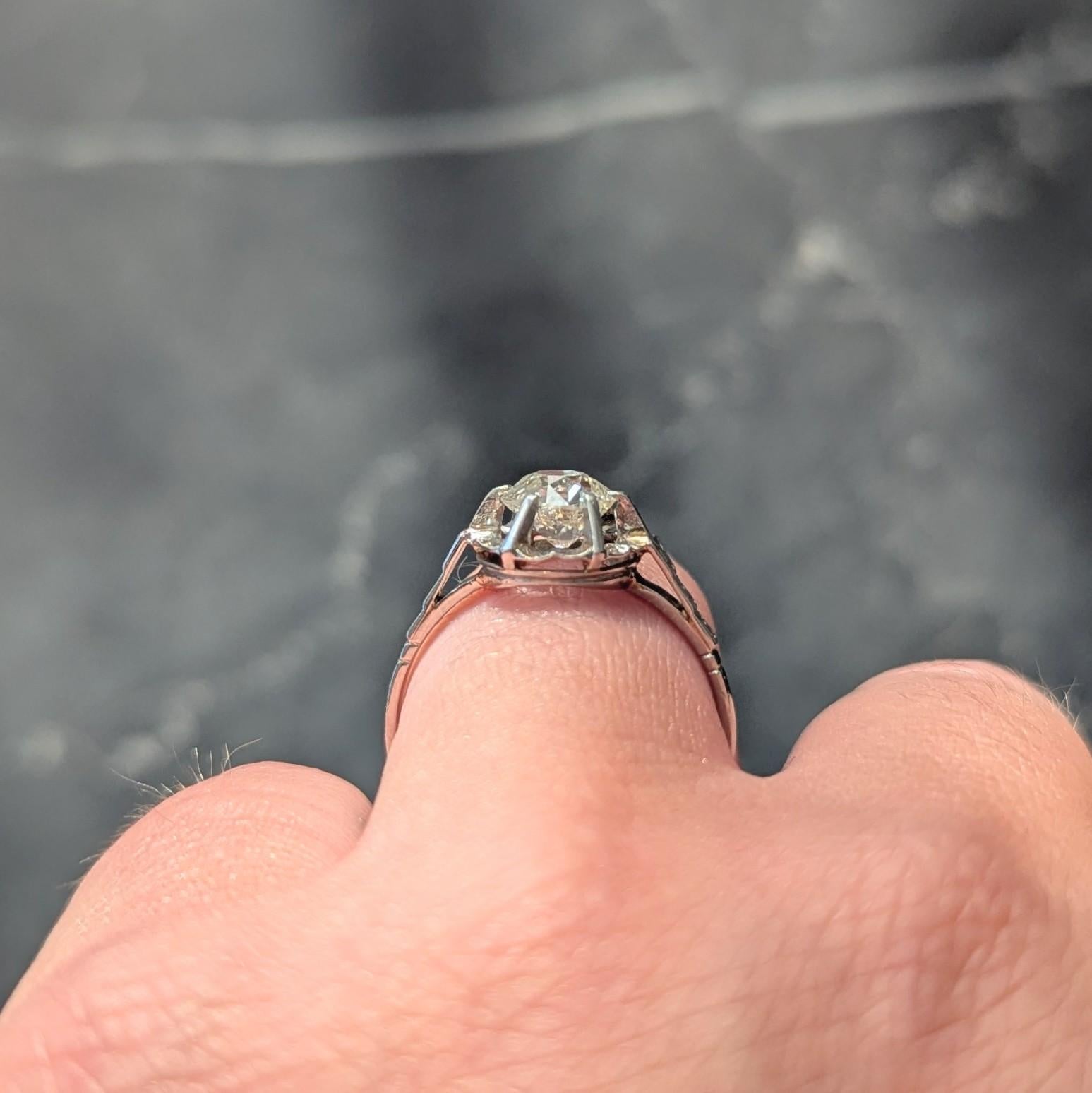 Art Deco Old Mine Cut Diamond Platinum Vintage Belcher Solitaire Engagement Ring