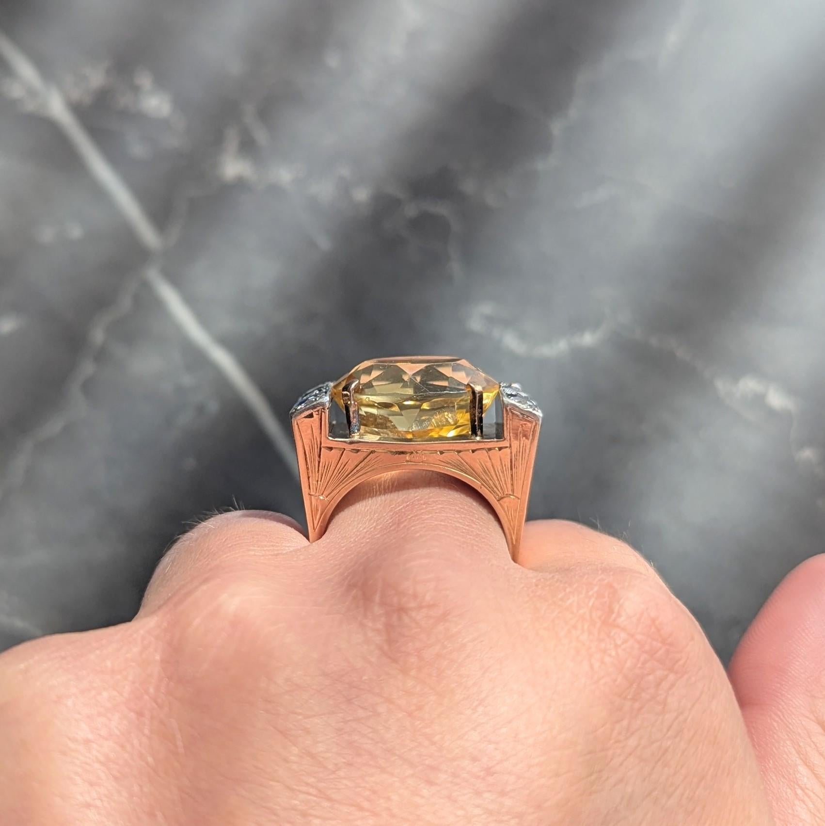 Retro Citrine Sapphire Diamond Silver 18 Karat Gold Vintage Cocktail Ring