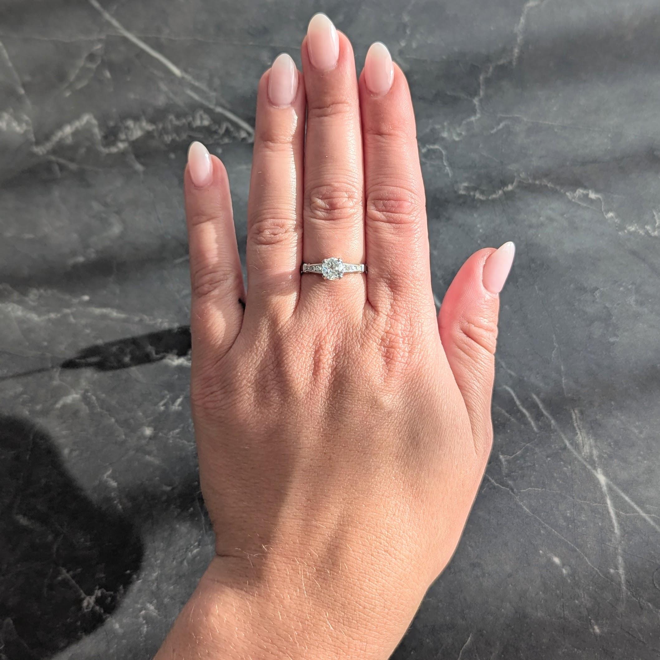 1950's Mid-Century 1.05 CTW Old European Cut Diamond Platinum Engagement Ring
