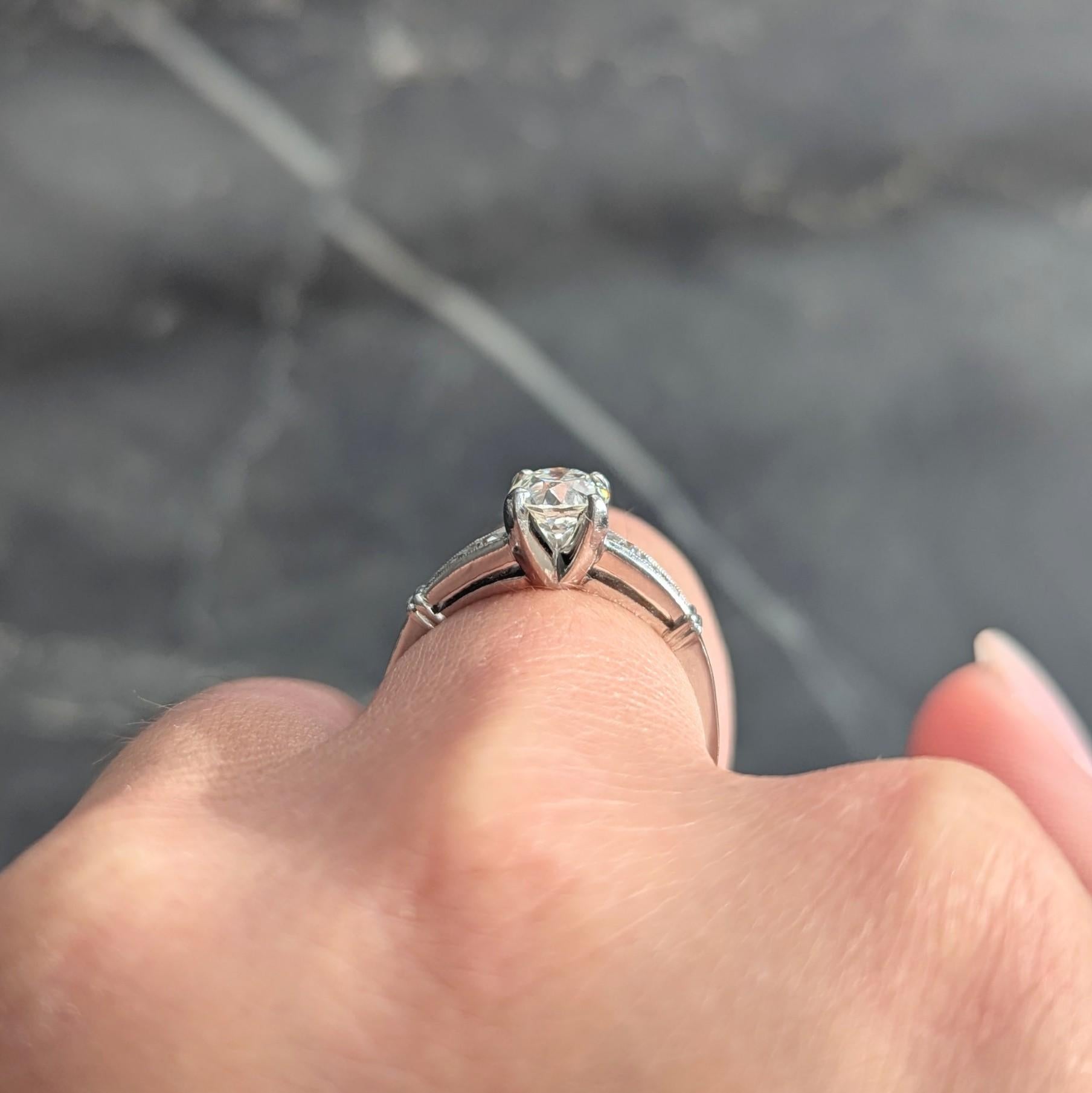 1950's Mid-Century 1.05 CTW Old European Cut Diamond Platinum Engagement Ring