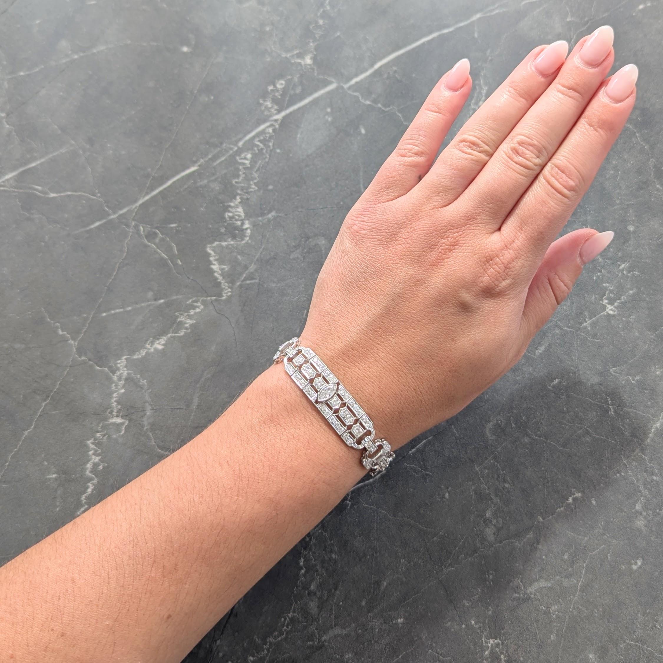 Waslikoff Art Deco 9.45 CTW Diamond Platinum Geometric Vintage Line Bracelet
