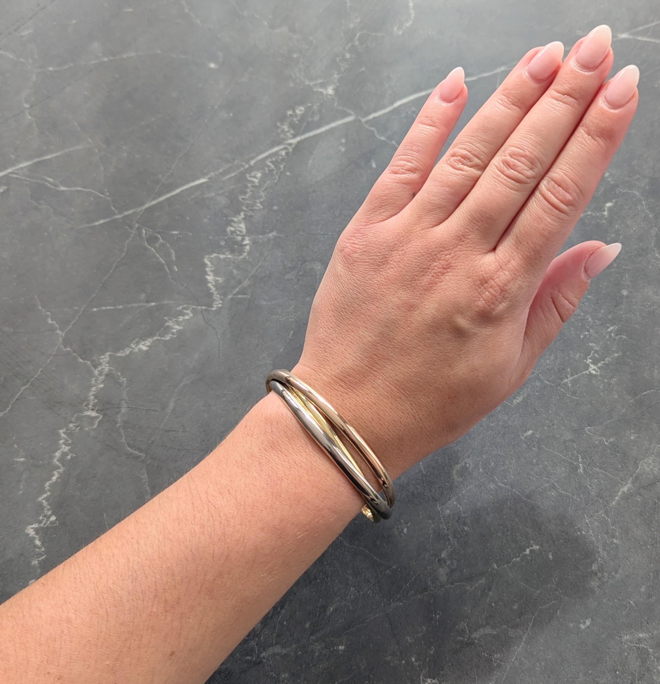 Cartier Vintage 18 Karat Tri-Colored Gold Trinity Rolling Unisex Bangle Bracelet