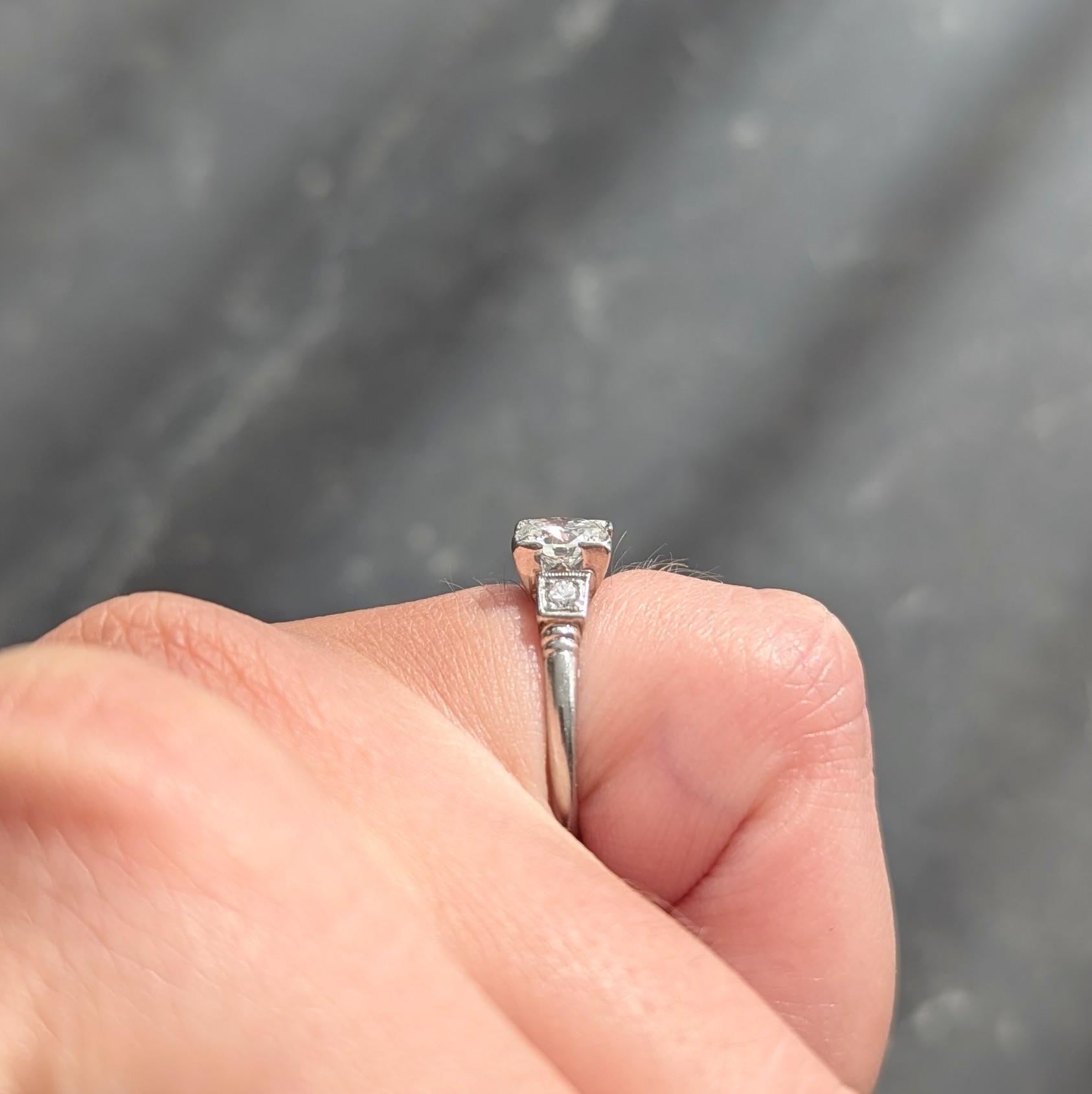Retro 0.65 CTW Diamond Platinum Vintage Square Form Engagement Ring