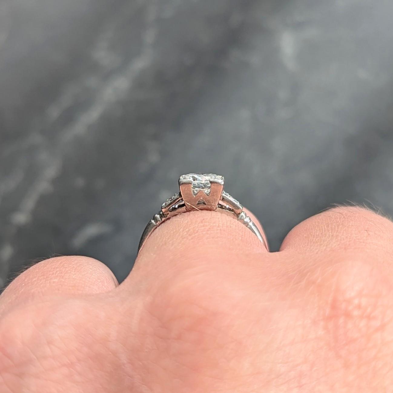 Retro 0.65 CTW Diamond Platinum Vintage Square Form Engagement Ring