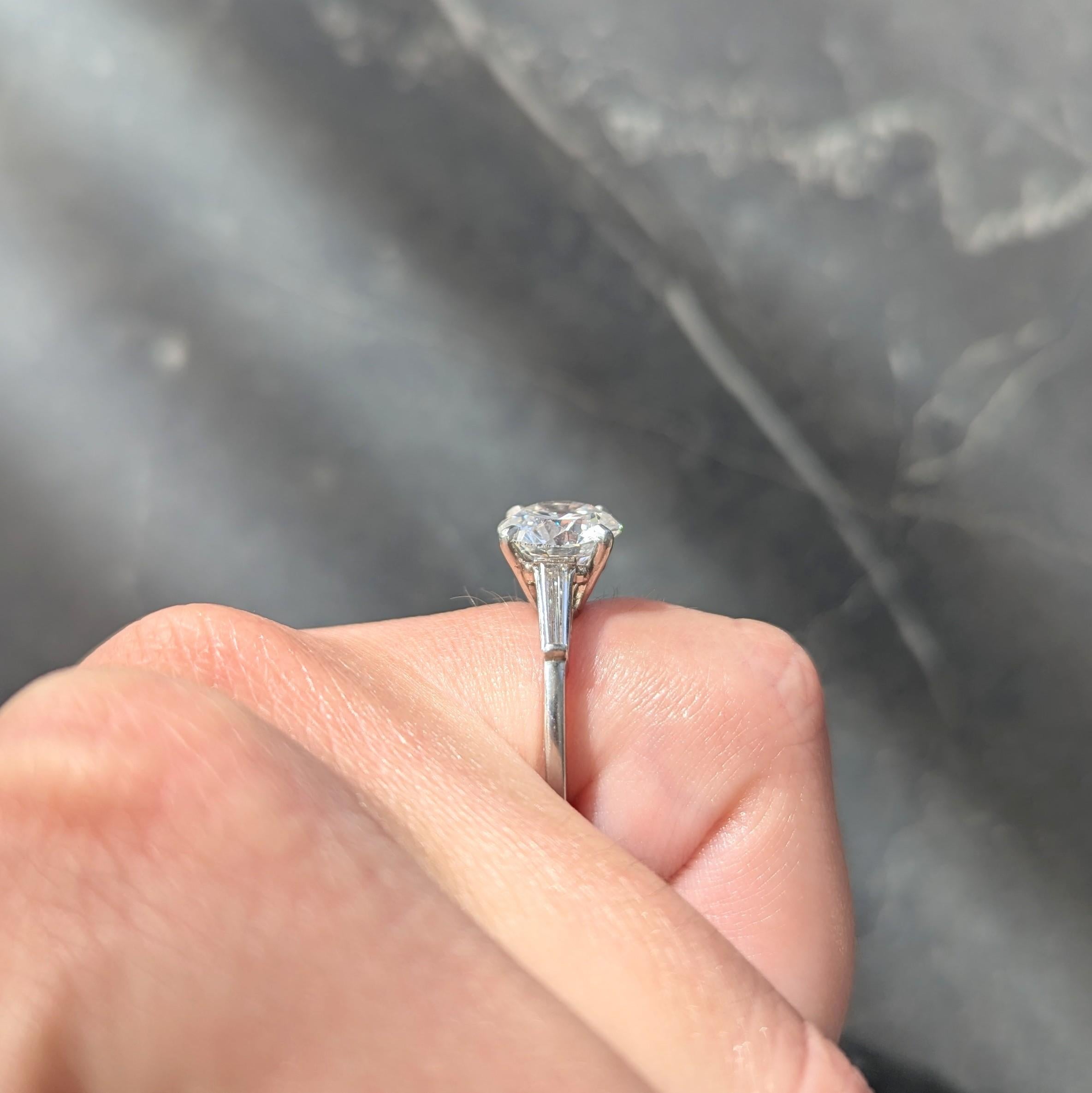 Mid-Century 2.88 CTW Diamond Platinum Vintage Three Stone Engagement Ring GIA