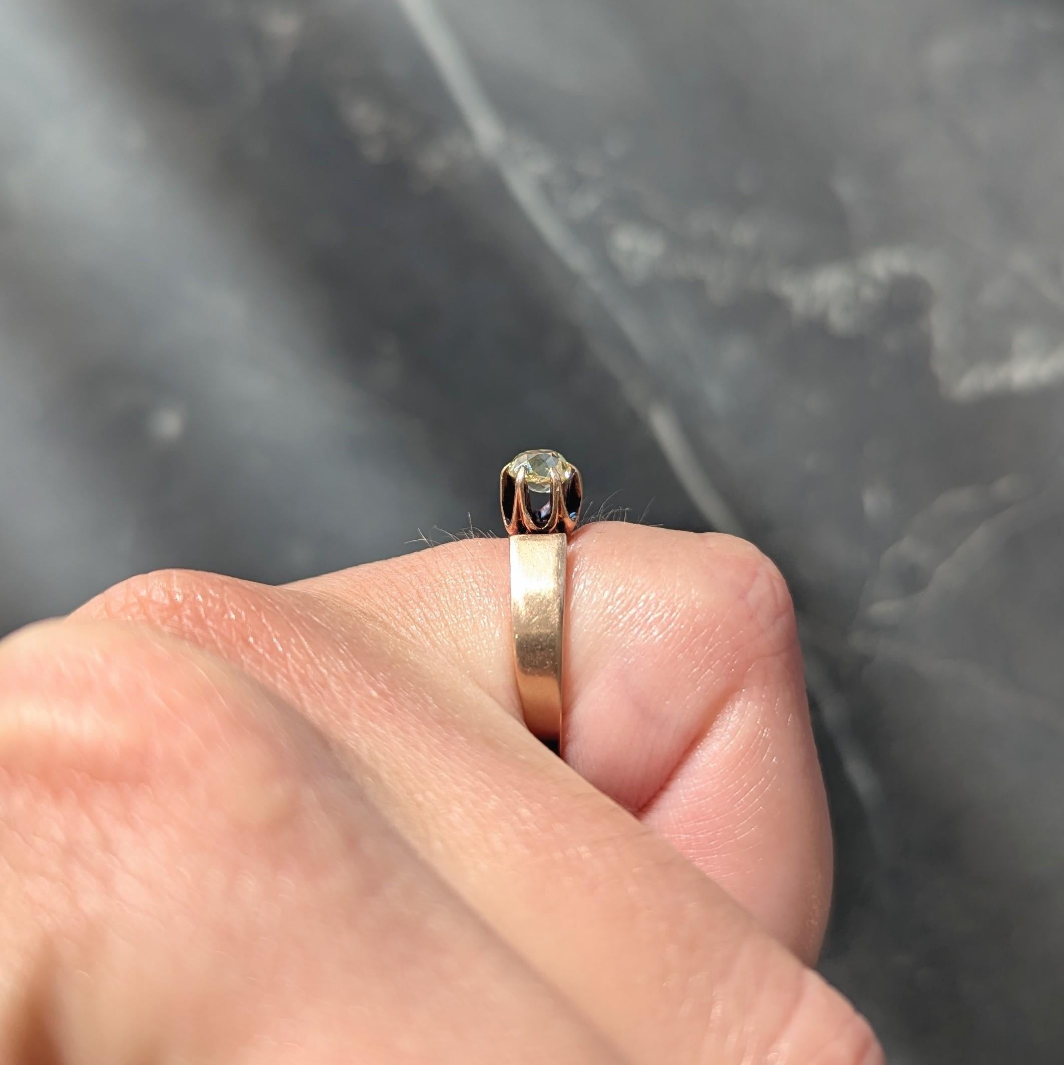 Victorian Fancy Light Yellow Old Mine Diamond 14K Gold Antique Engagement Ring