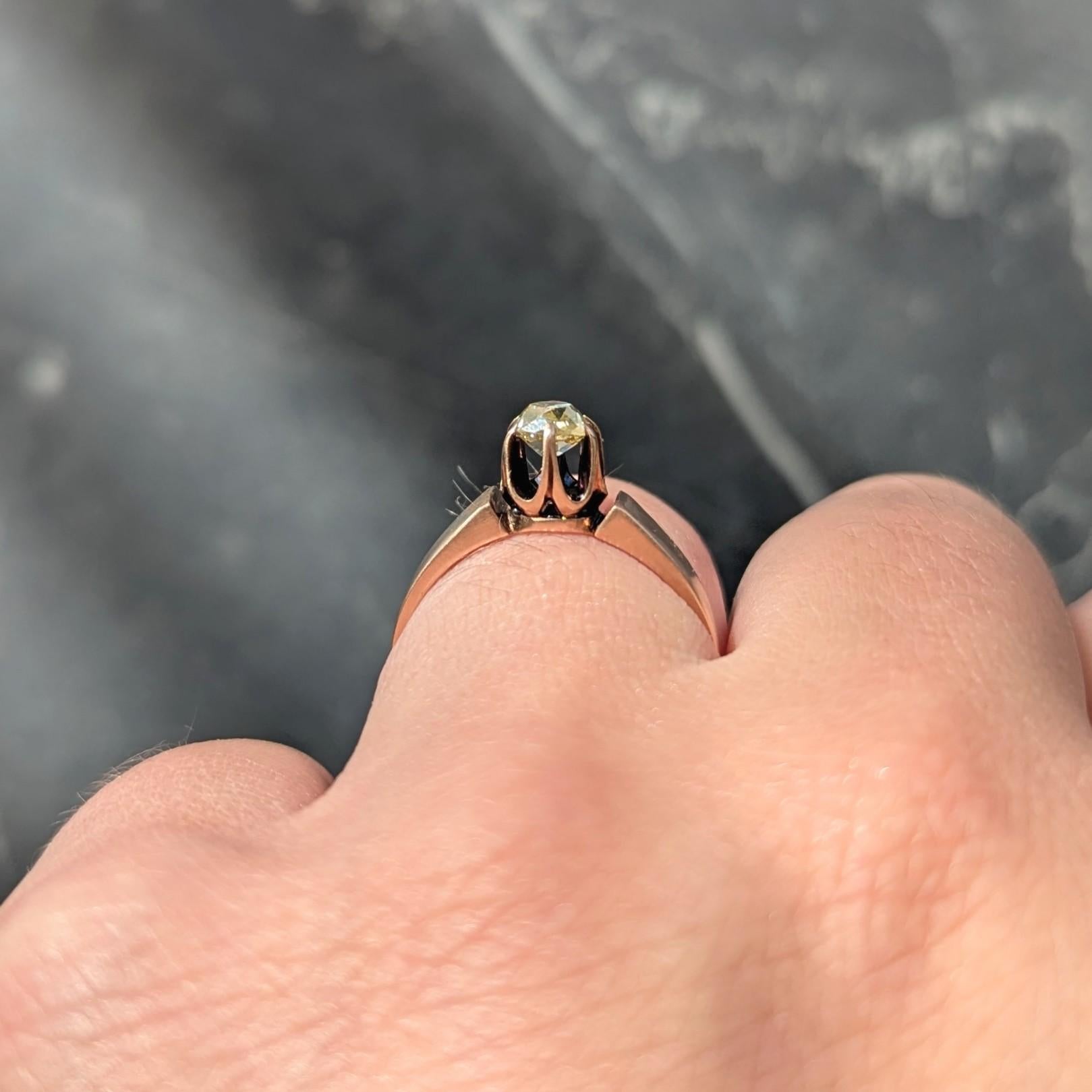Victorian Fancy Light Yellow Old Mine Diamond 14K Gold Antique Engagement Ring