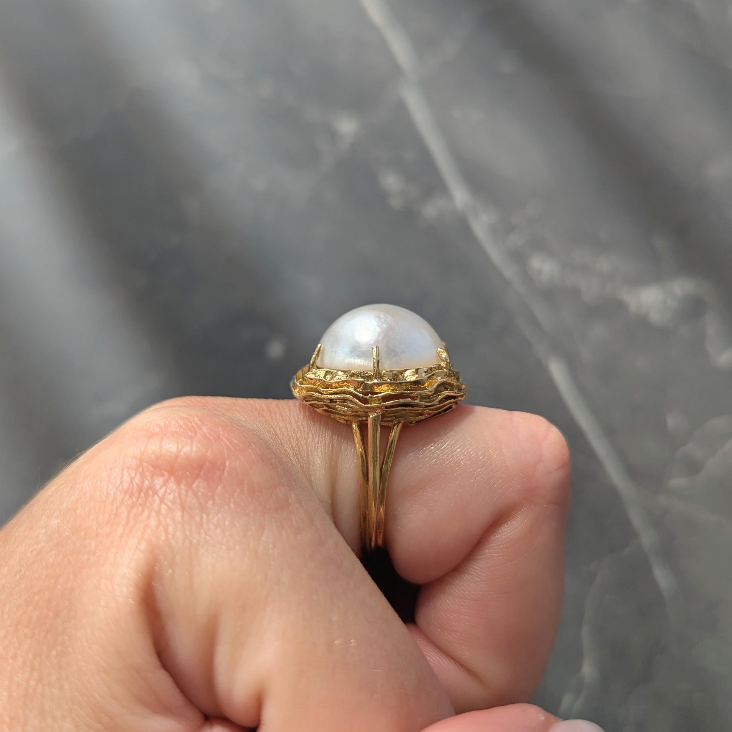 Tiffany & Co. 1960's Mabé Pearl 18 Karat Yellow Gold Vintage Nest Ring