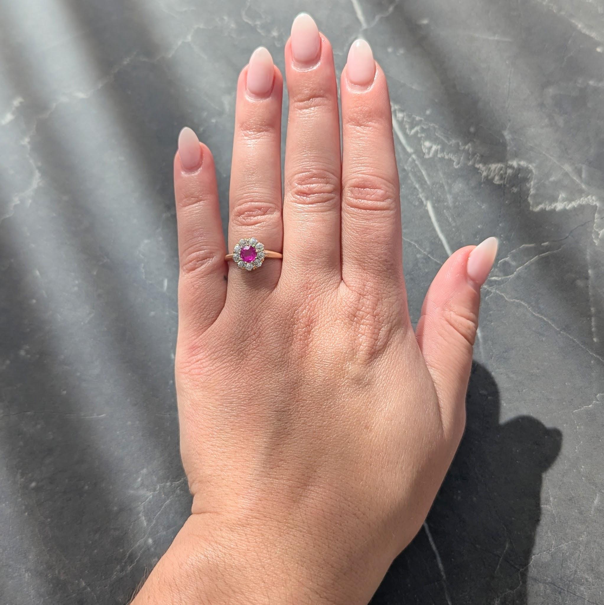 Victorian No Heat Burma Pink Sapphire Diamond 14K Gold Antique Halo Ring GIA