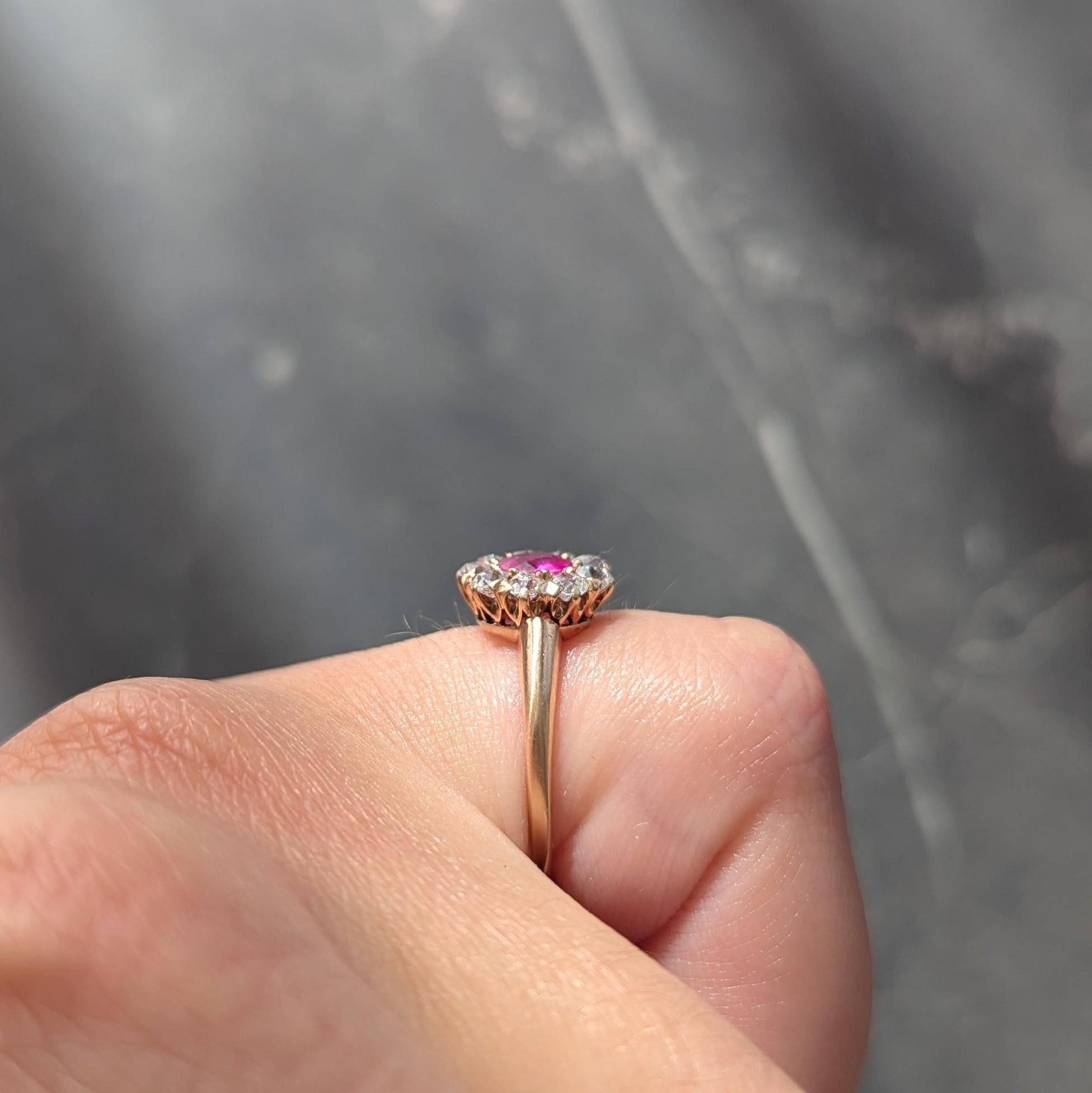Victorian No Heat Burma Pink Sapphire Diamond 14K Gold Antique Halo Ring GIA