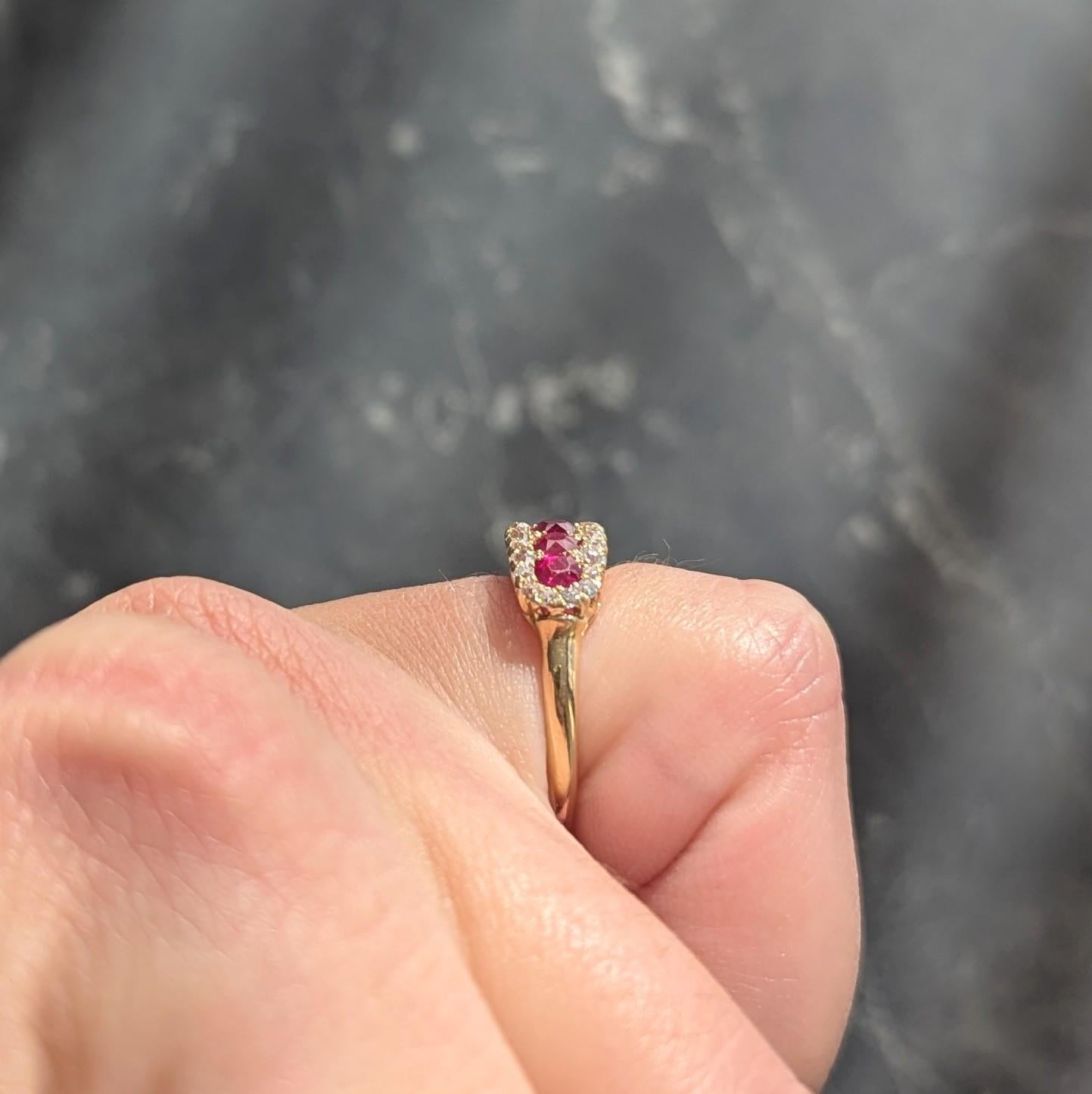Victorian 1.47 CTW Ruby Diamond 18 Karat Yellow Gold Antique Halo Band Ring