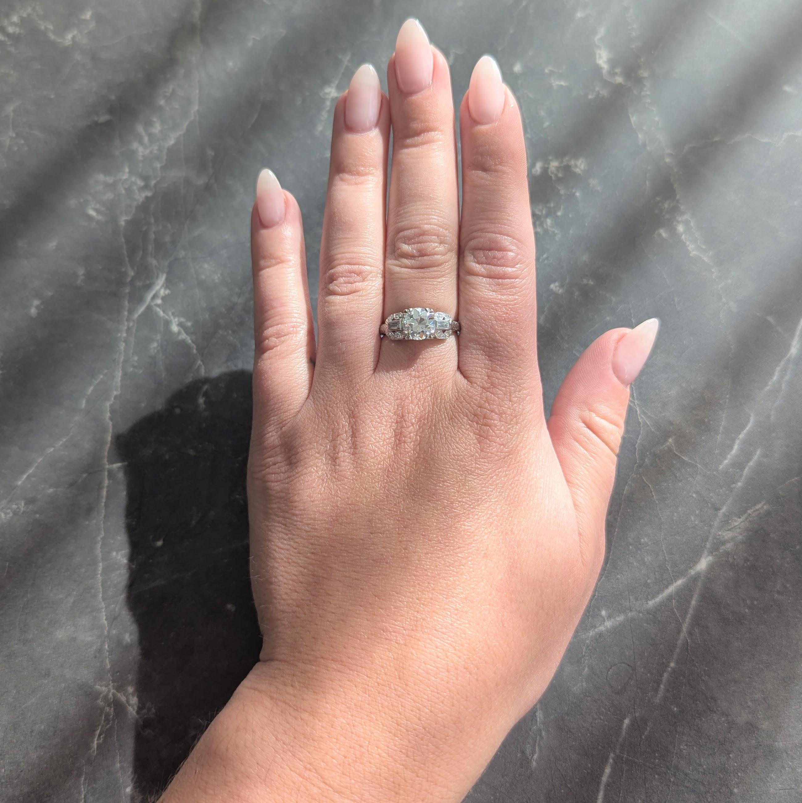 Art Deco 1.88 CTW Old European Cut Diamond Platinum Wheat Square Engagement Ring