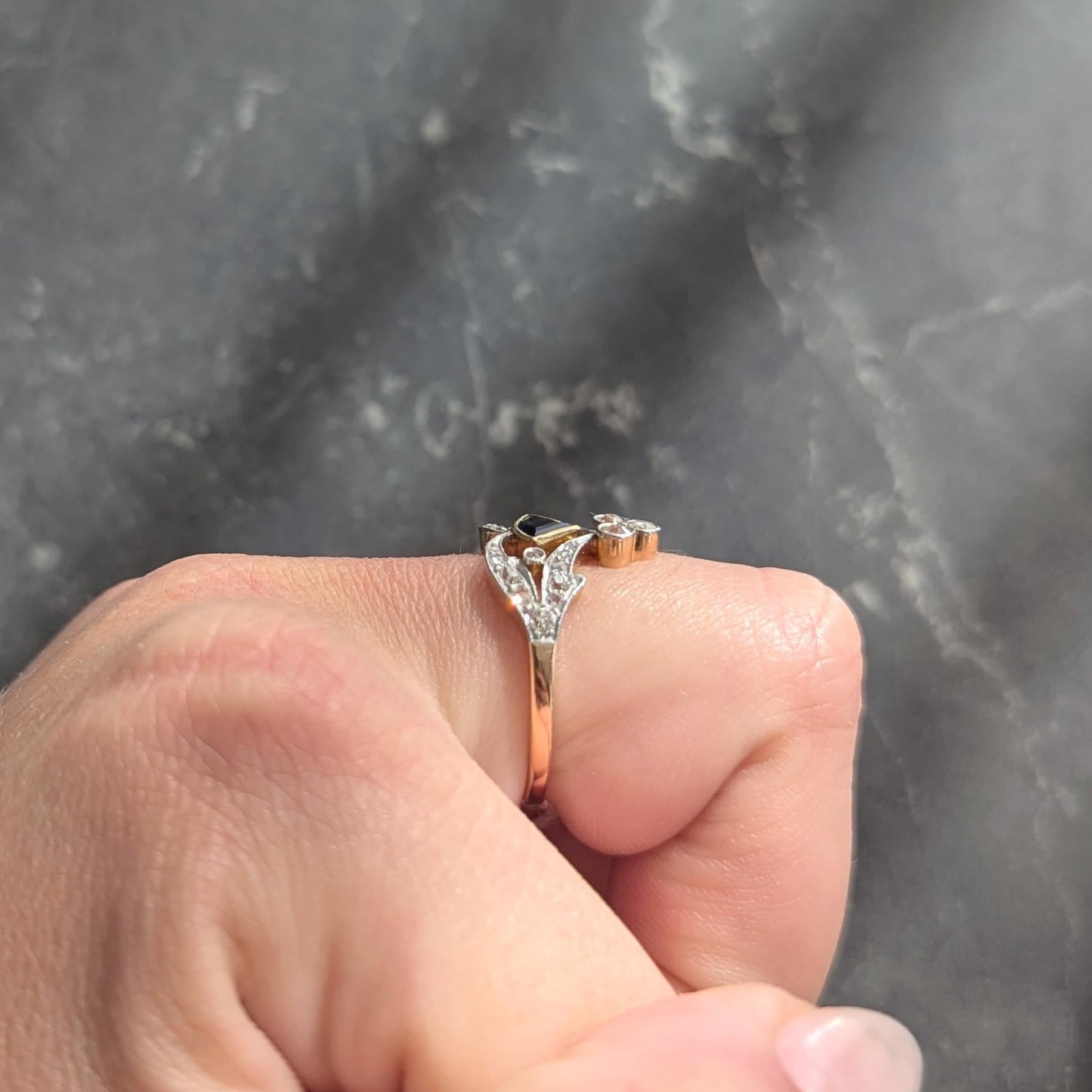 Edwardian Sapphire Diamond Platinum 18 Karat Yellow Gold Antique Tiara Ring