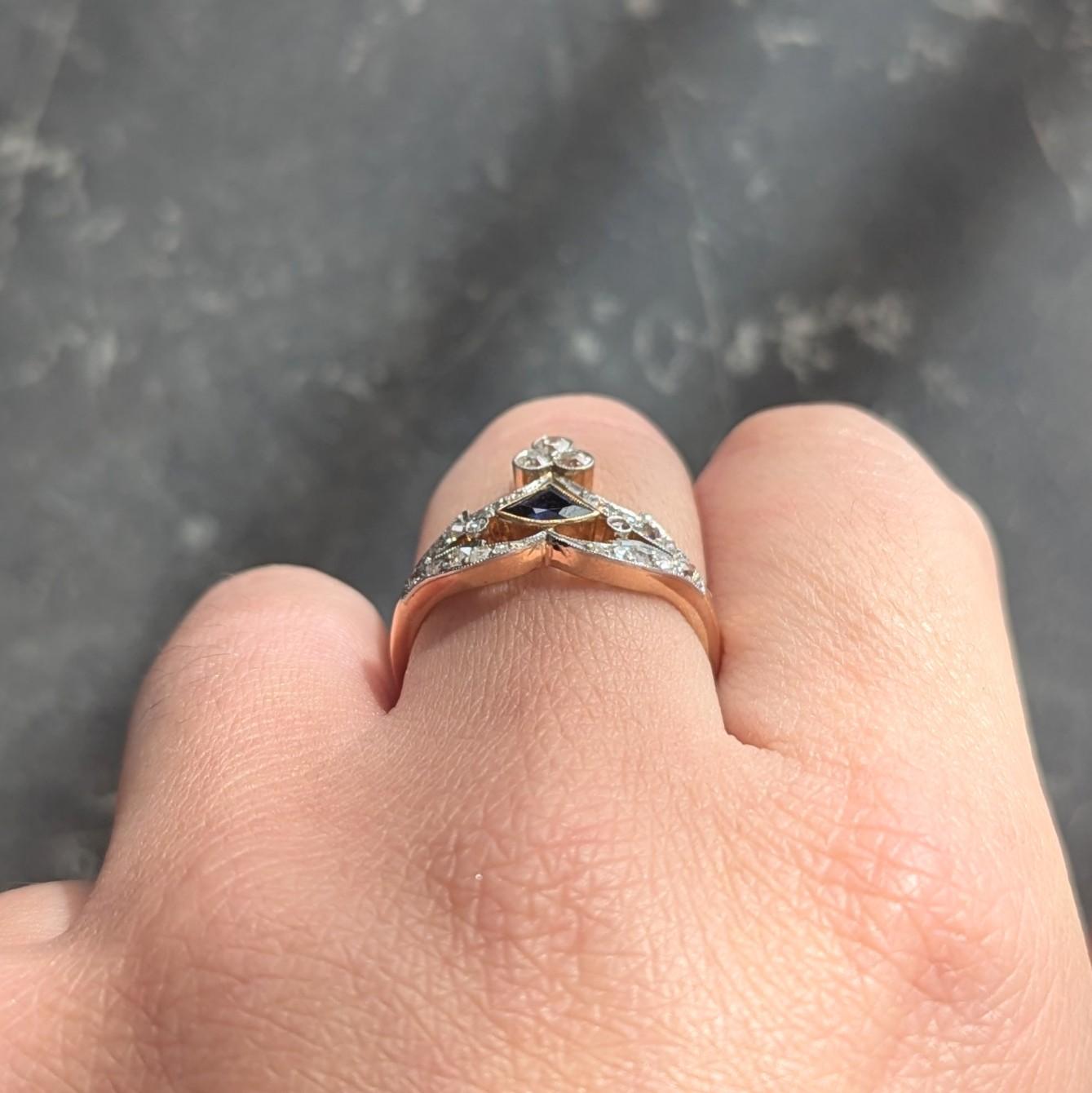 Edwardian Sapphire Diamond Platinum 18 Karat Yellow Gold Antique Tiara Ring