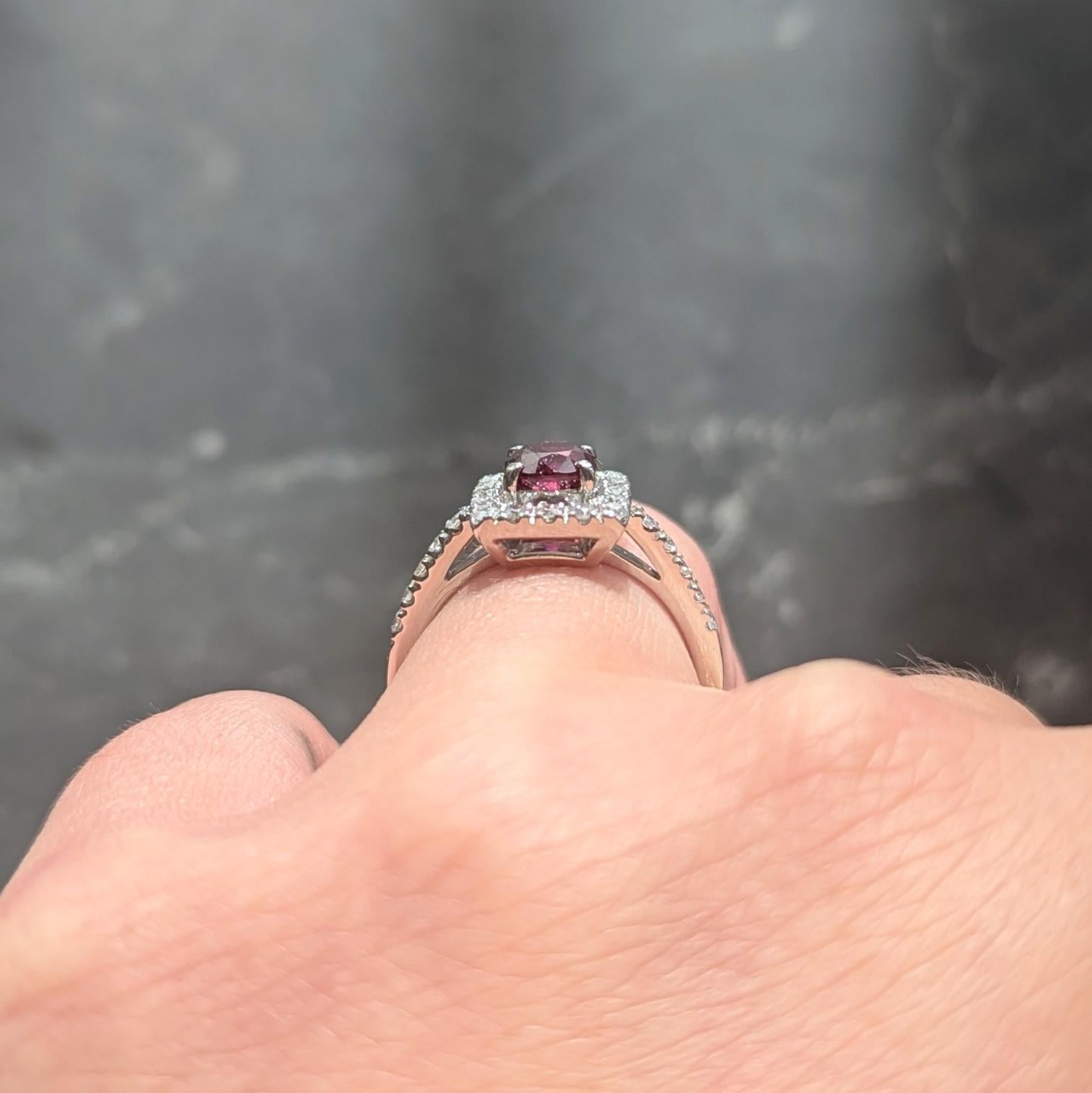 Contemporary 1.47 CTW Cushion Cut Ruby Diamond Platinum Square Halo Ring