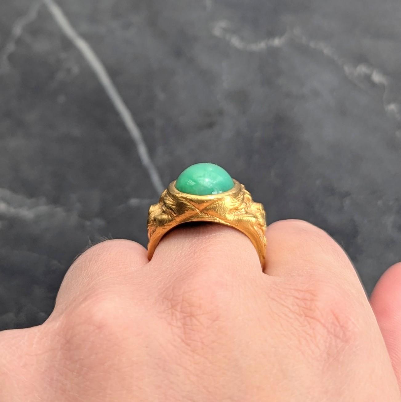 Art Nouveau Jade 18 Karat Yellow Gold Antique Unisex Cat Ring