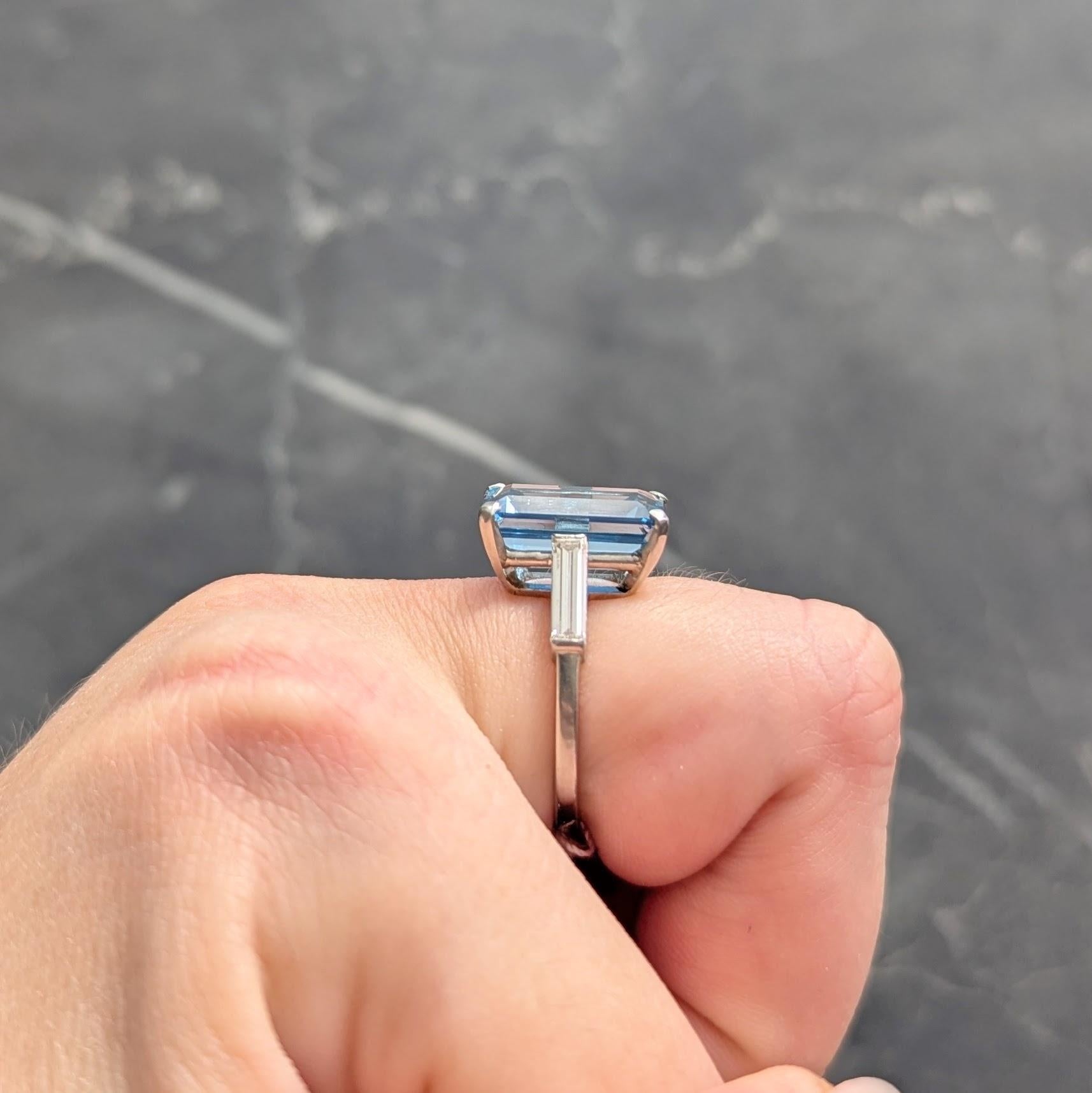 Mid-Century 5.25 CTW Aquamarine Diamond Platinum Vintage Cocktail Ring