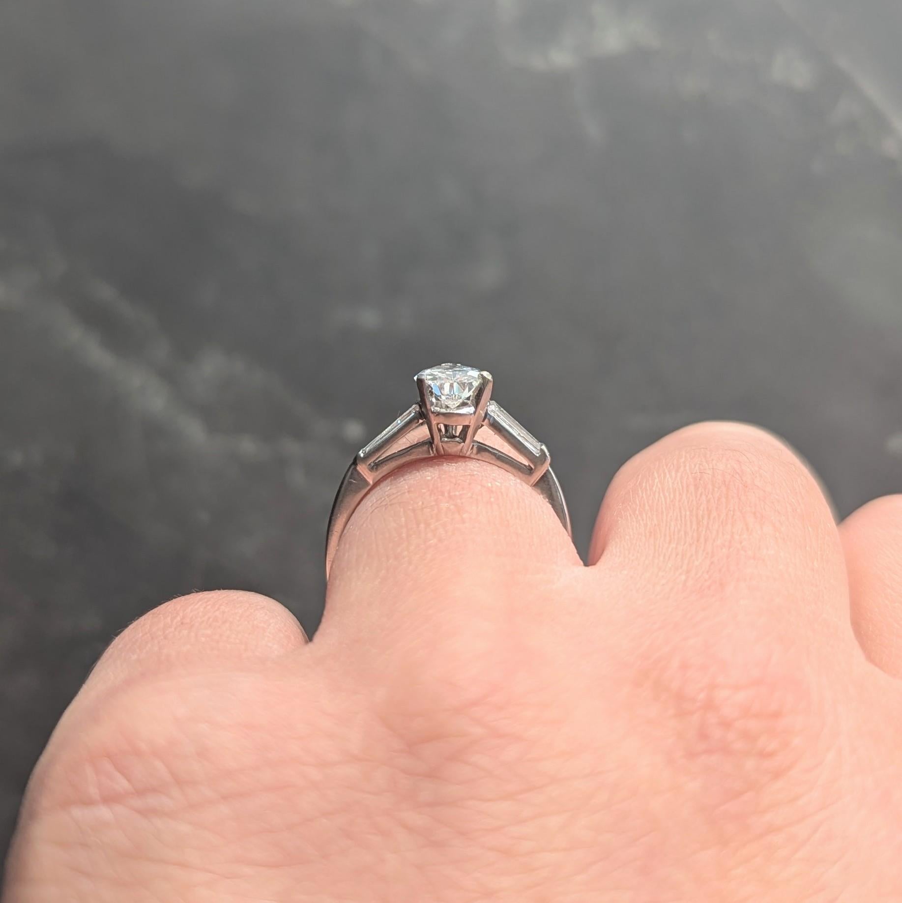 Mid-Century 1.36 CTW Pear Cut Diamond Platinum Vintage Engagement Ring