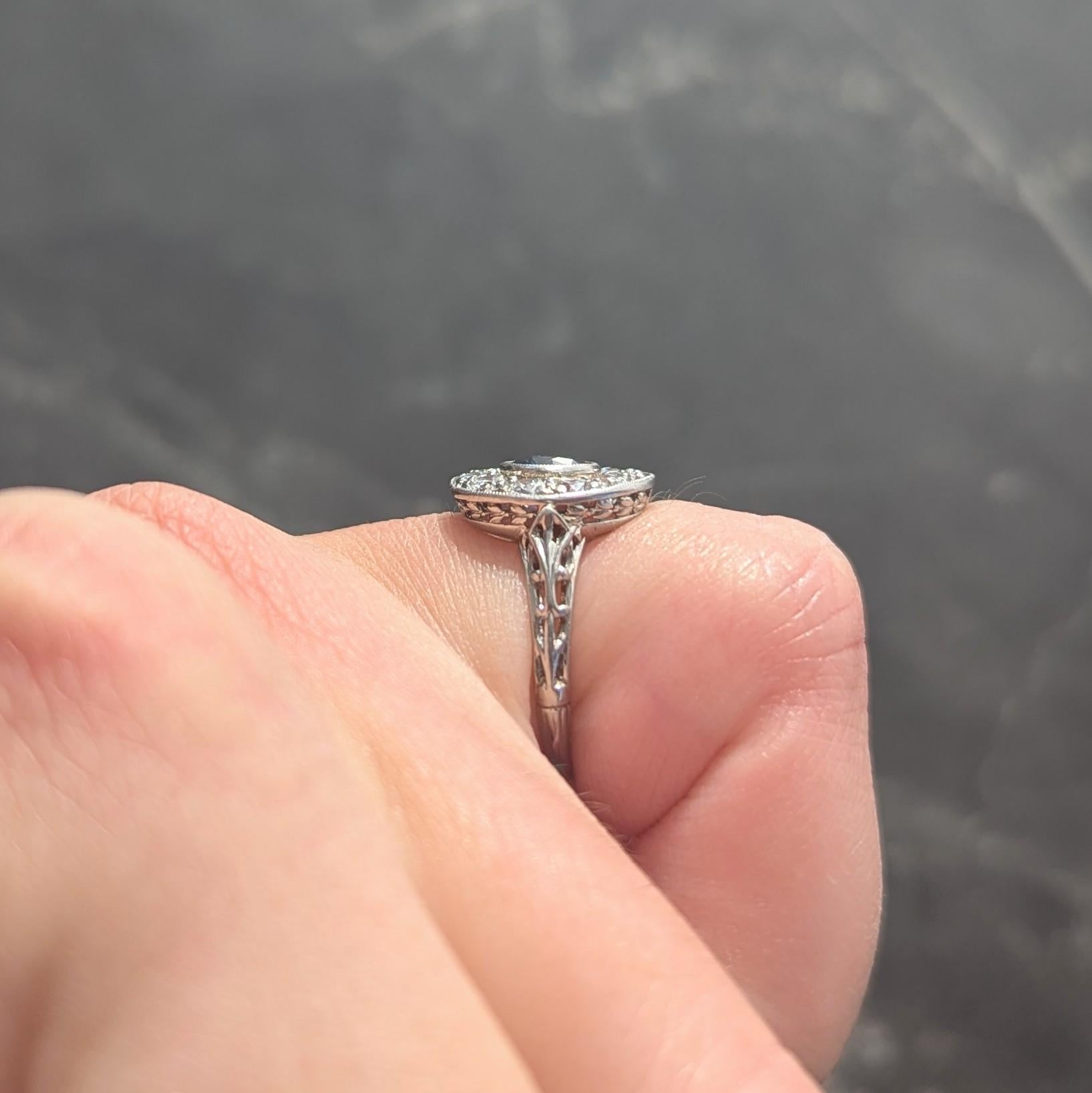 Art Deco 1.76 CTW Sapphire Diamond Platinum Antique Laurel Halo Ring