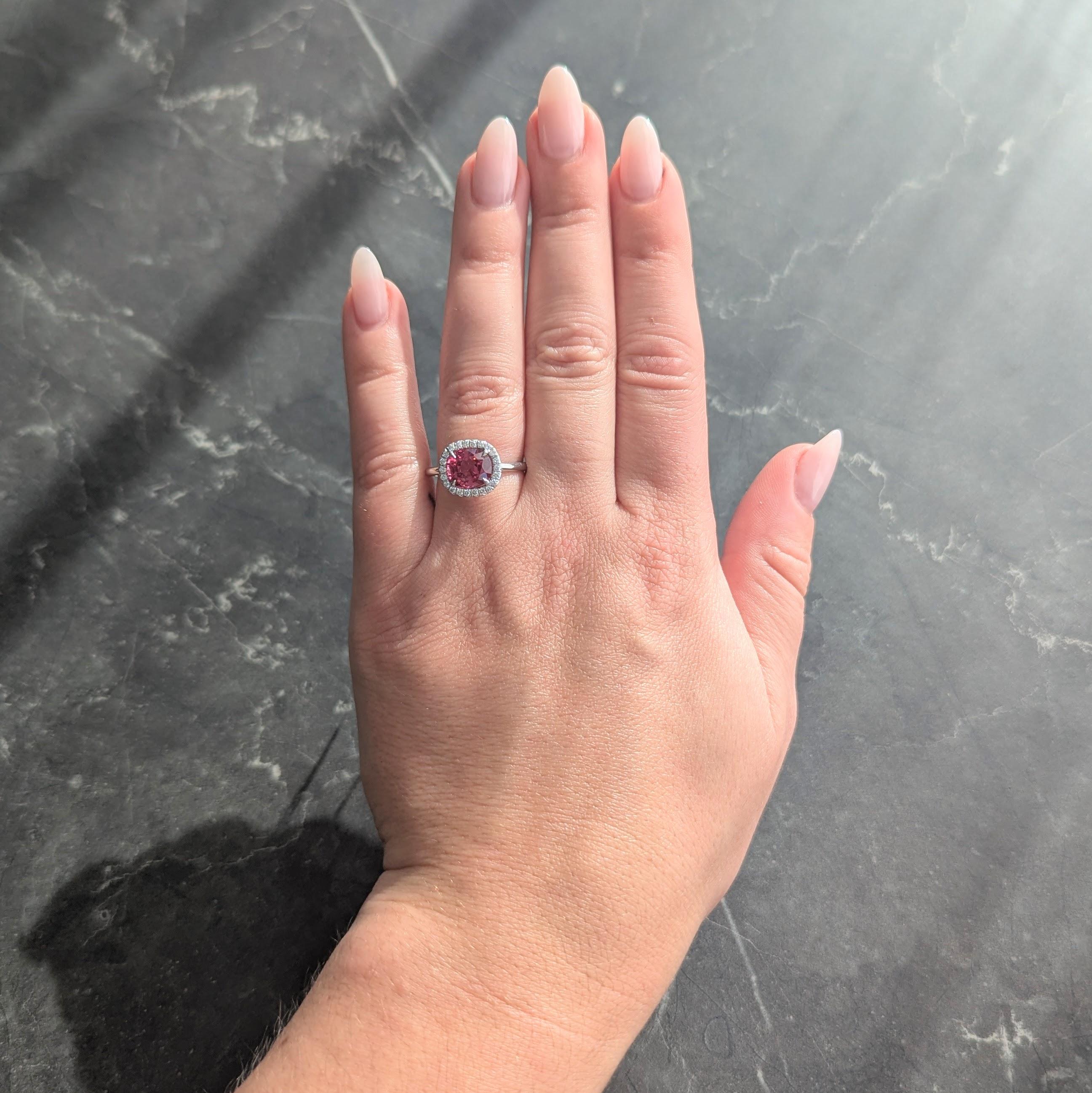 Contemporary 2.85 CTW Spinel Diamond Platinum Cushion Halo Ring