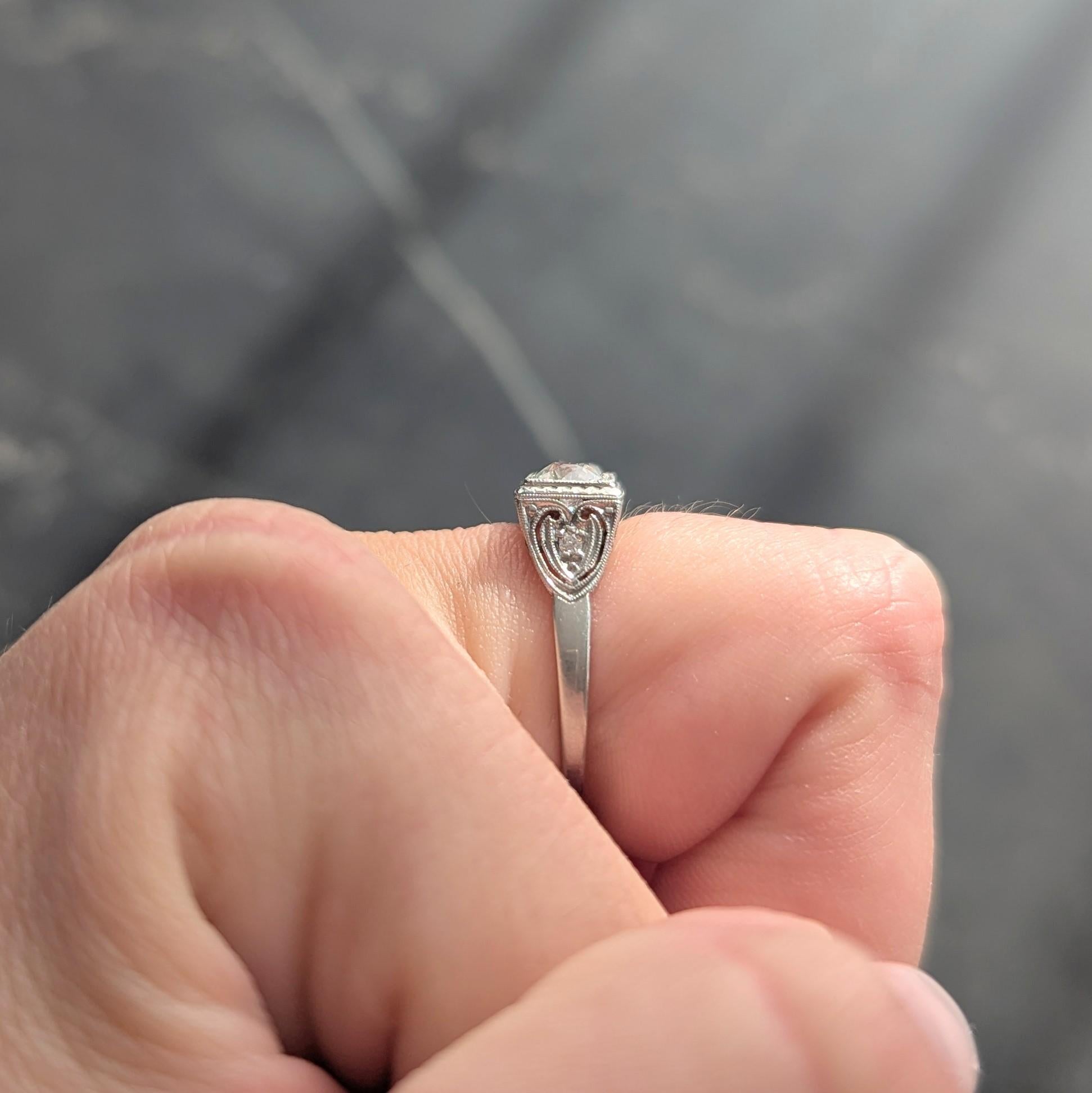 Art Deco Fancy Diamond Platinum Vintage Toi Et Moi Heart Engagement Ring