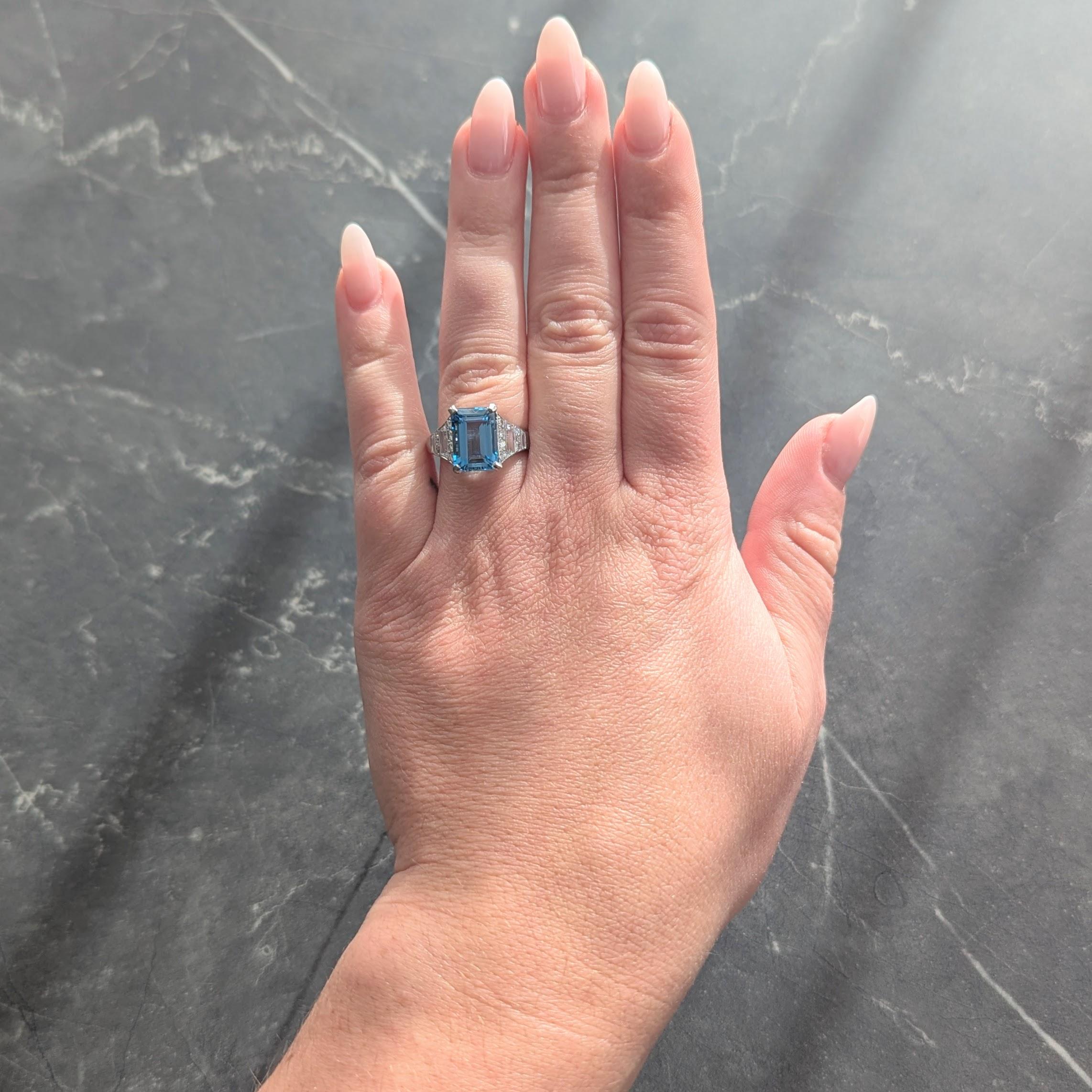 Mid-Century 4.60 CTW Aquamarine Diamond Platinum Vintage Cocktail Ring