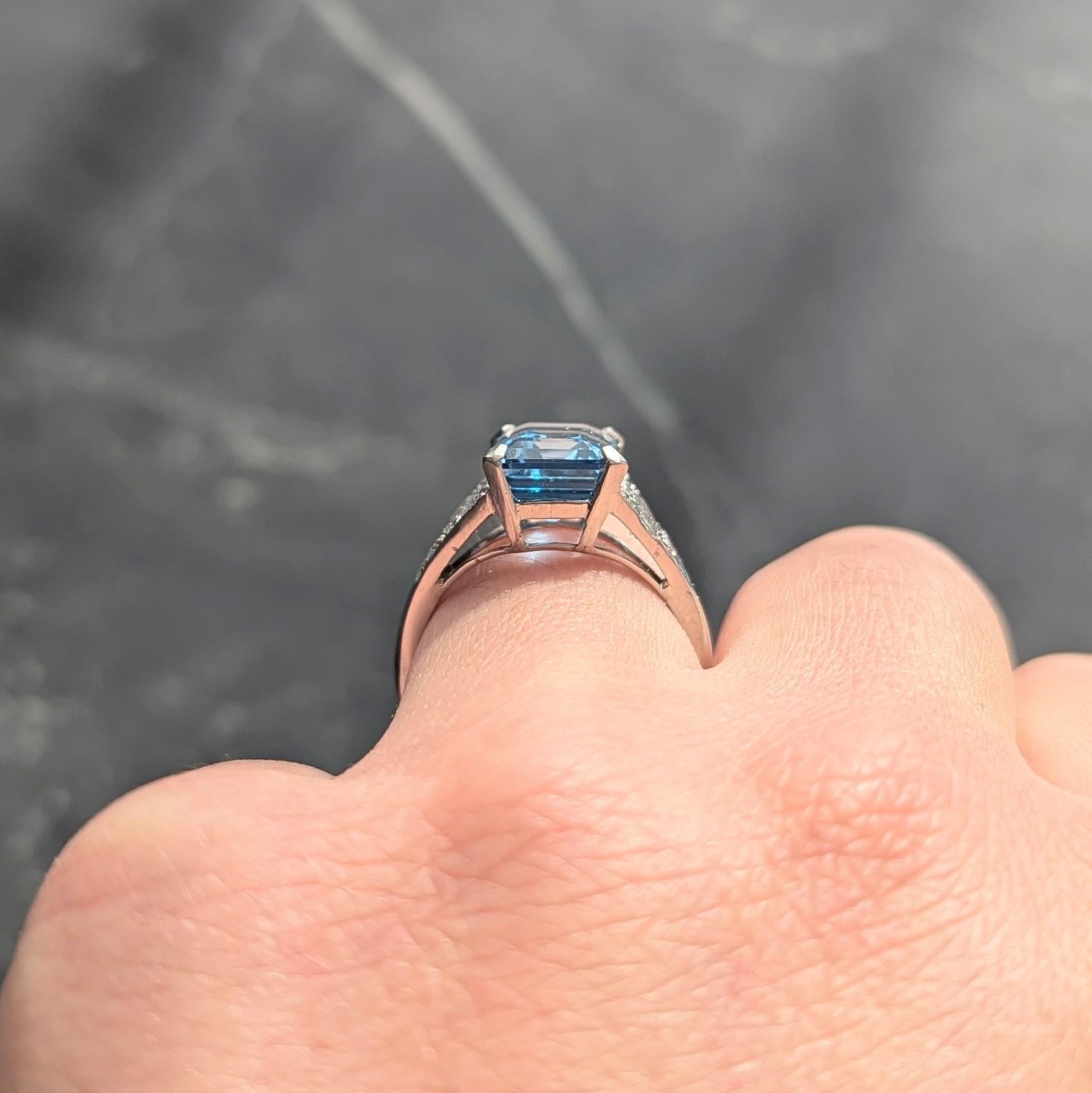 Mid-Century 4.60 CTW Aquamarine Diamond Platinum Vintage Cocktail Ring