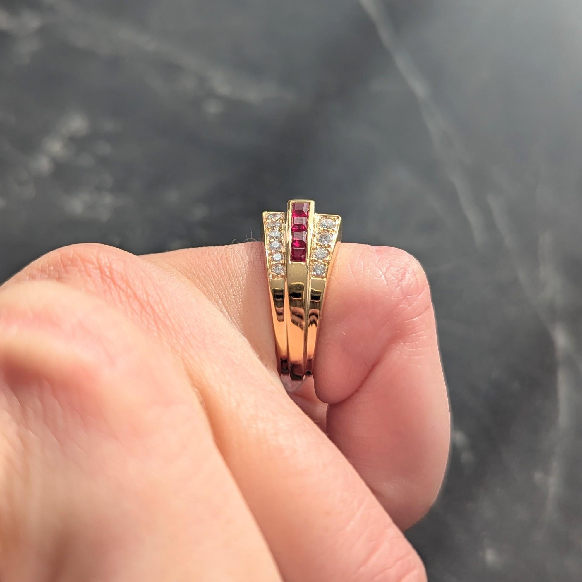 Oscar Heyman 1980's Ruby Diamond 18 Karat Yellow Gold Vintage Channel Band Ring