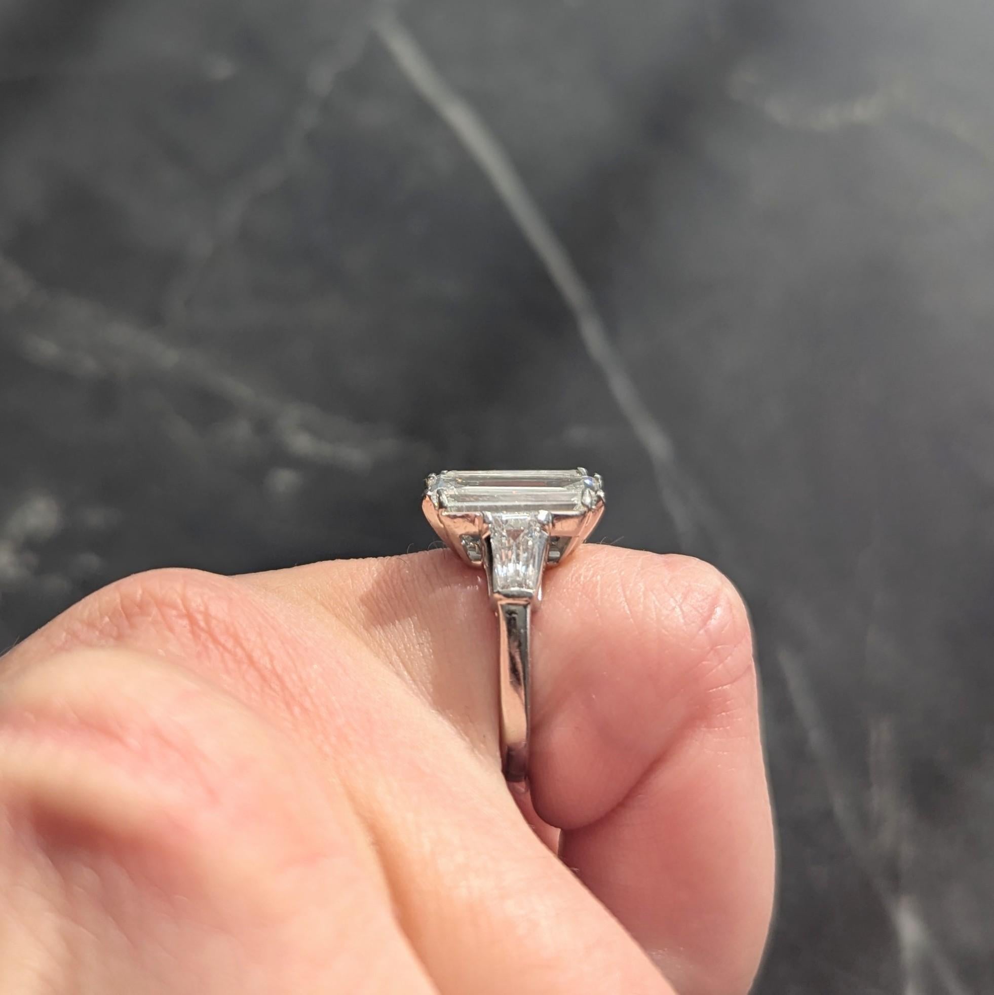 Mid-Century 4.03 CTW Diamond Platinum Vintage Three Stone Engagement Ring GIA