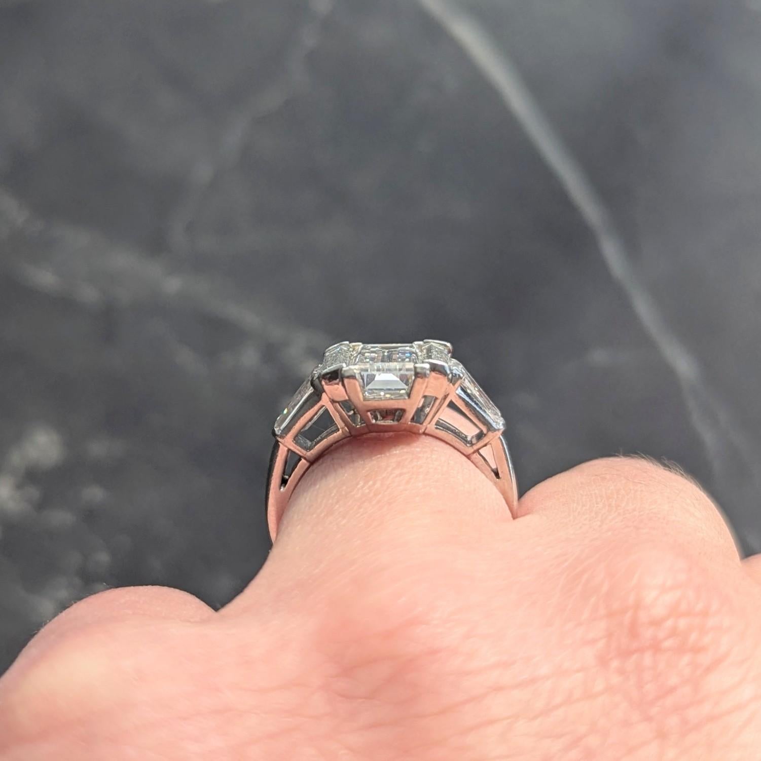 Mid-Century 4.03 CTW Diamond Platinum Vintage Three Stone Engagement Ring GIA