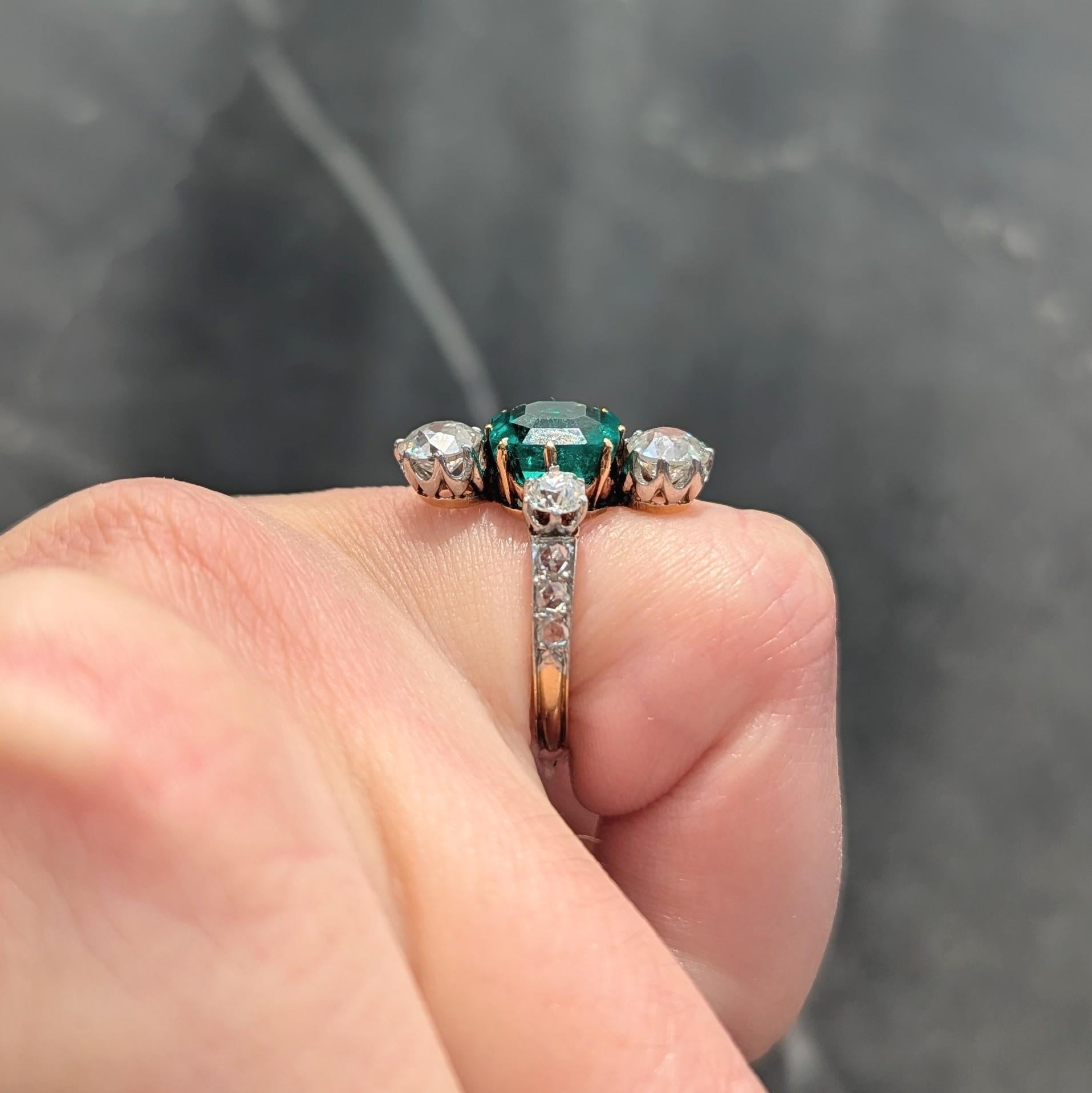 Edwardian 4.25 CTW Colombian Emerald Diamond Platinum 18K Gold Antique Ring AGL