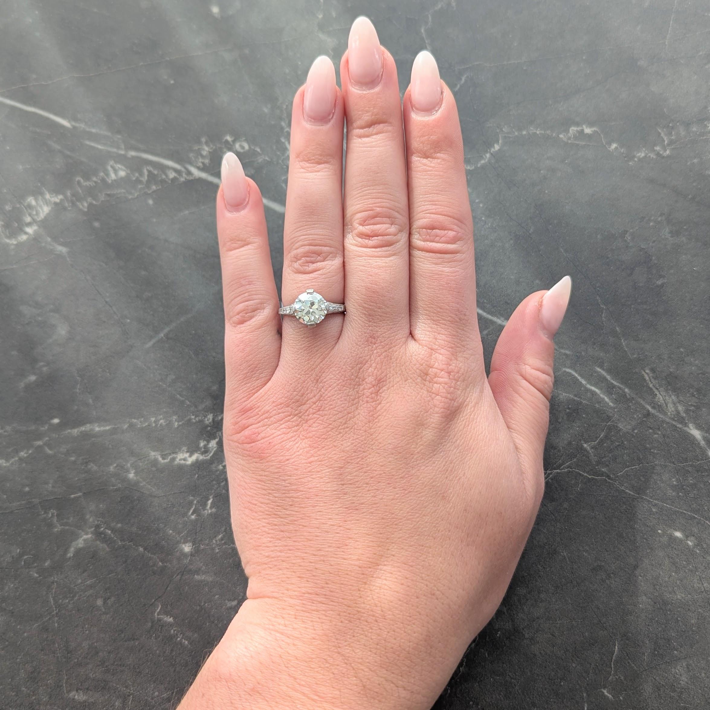 Art Deco 2.56 CTW Old Mine Diamond Platinum Vintage Wheat Engagement Ring