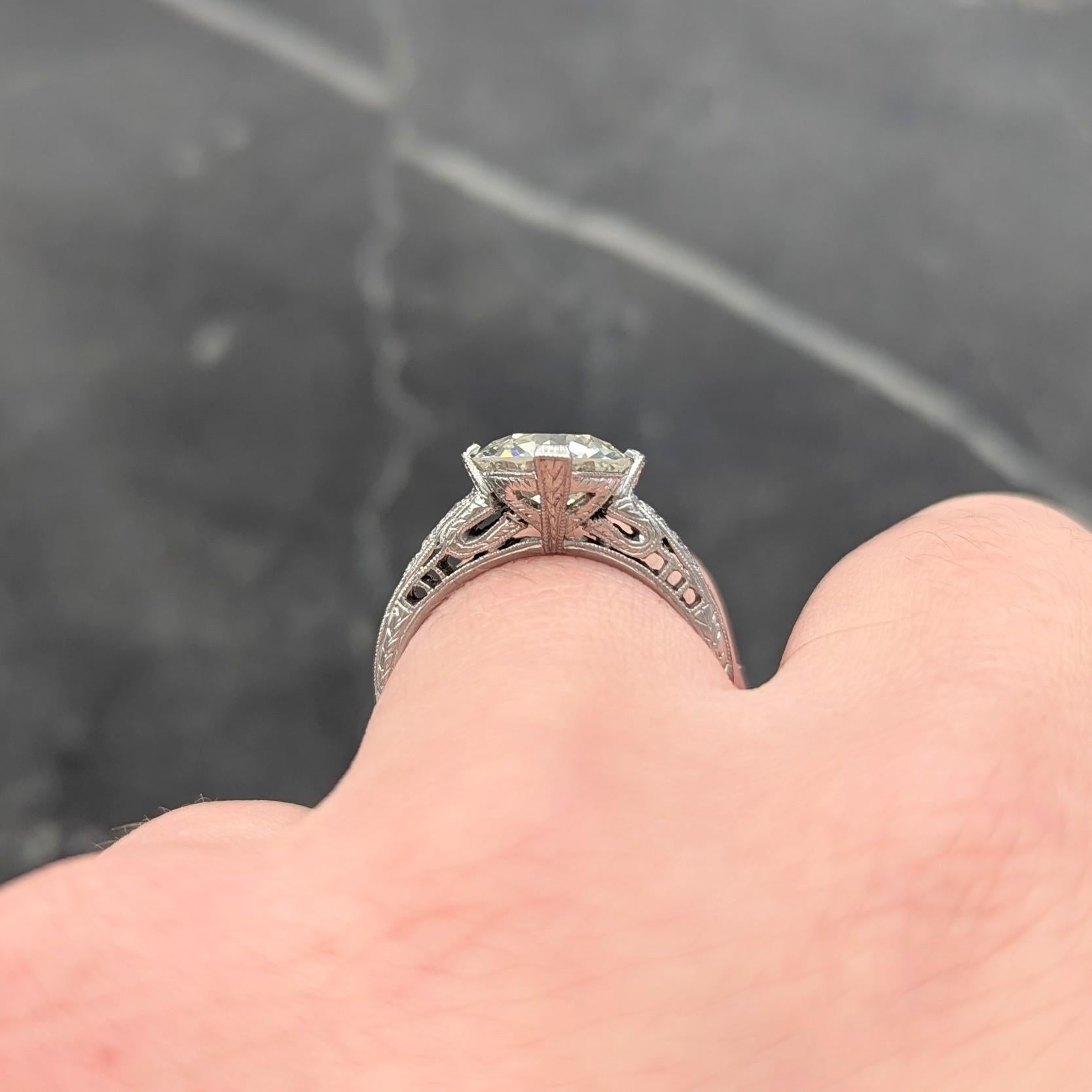 Art Deco 2.56 CTW Old Mine Diamond Platinum Vintage Wheat Engagement Ring