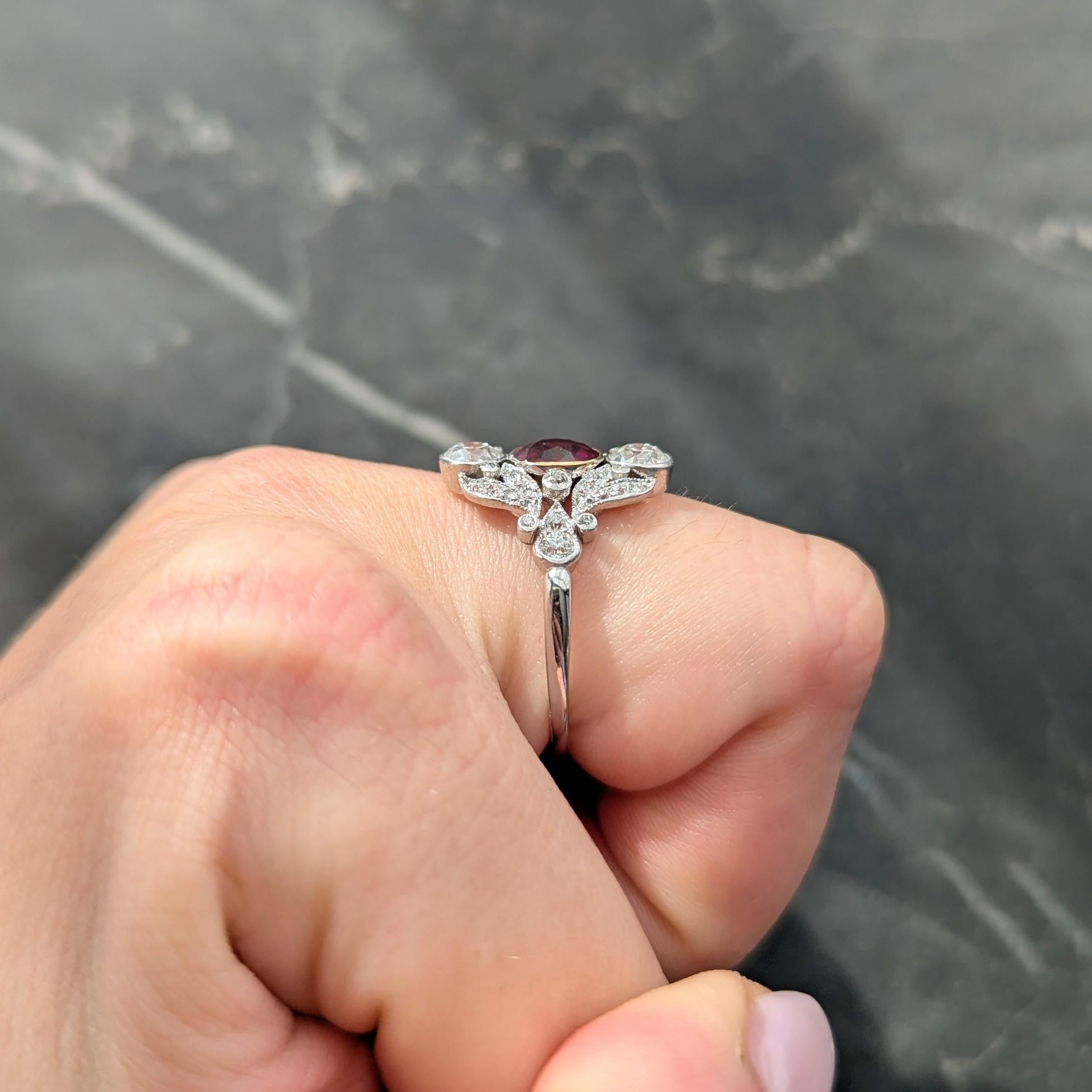 J.E. Caldwell Ruby Diamond Platinum 18K Gold Antique Foliate Dinner Ring GIA