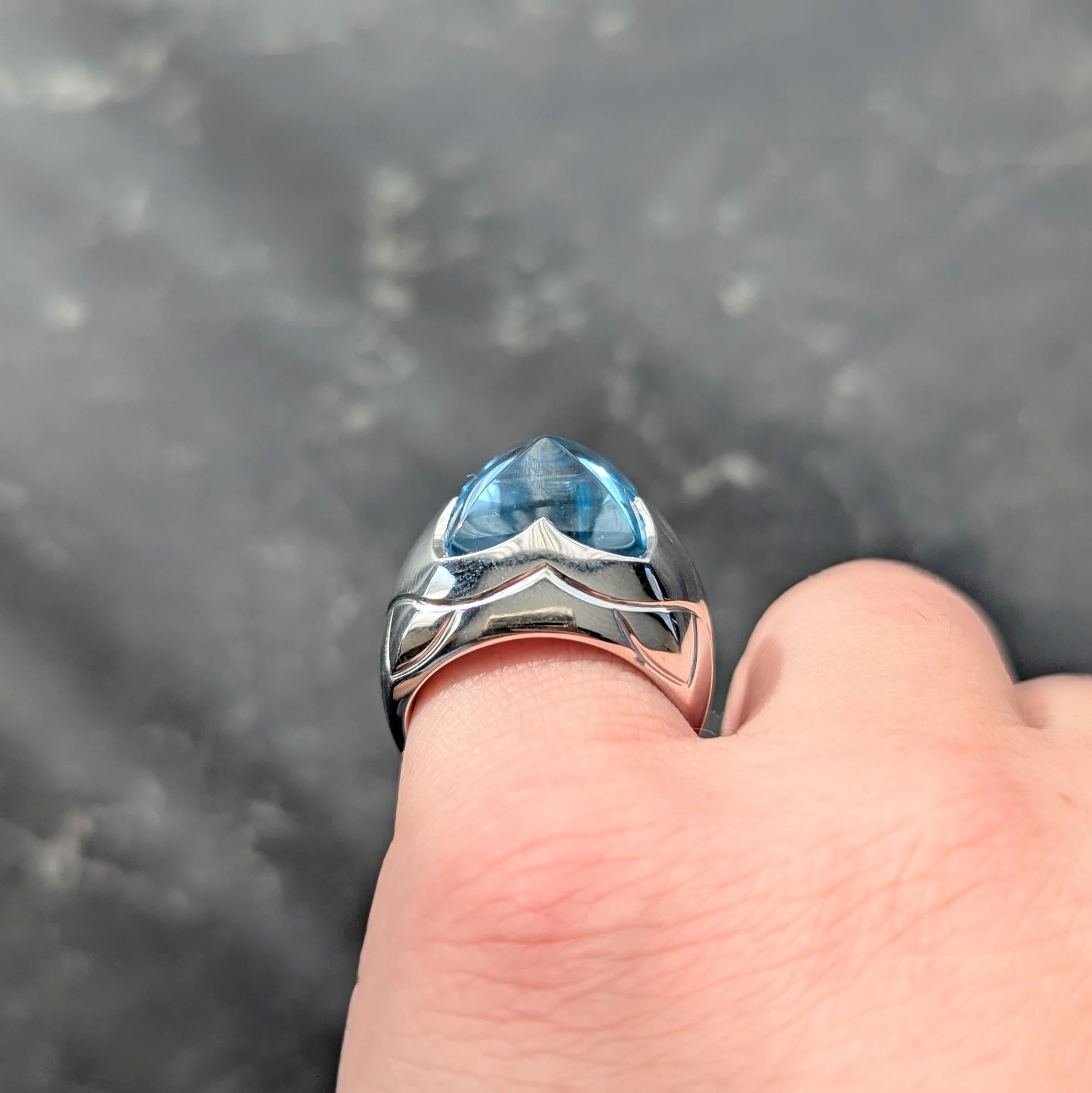 Bulgari Blue Topaz 18 Karat White Gold Pyramid Quatrefoil Dome Ring
