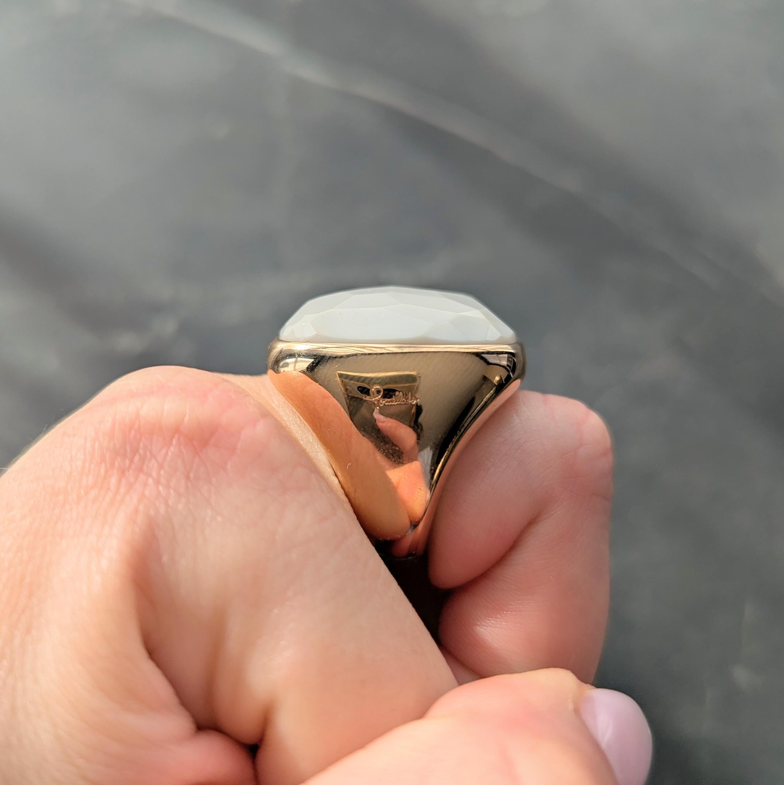Pomellato Contemporary White Chalcedony 18K Yellow Gold Faceted Cocktail Ring