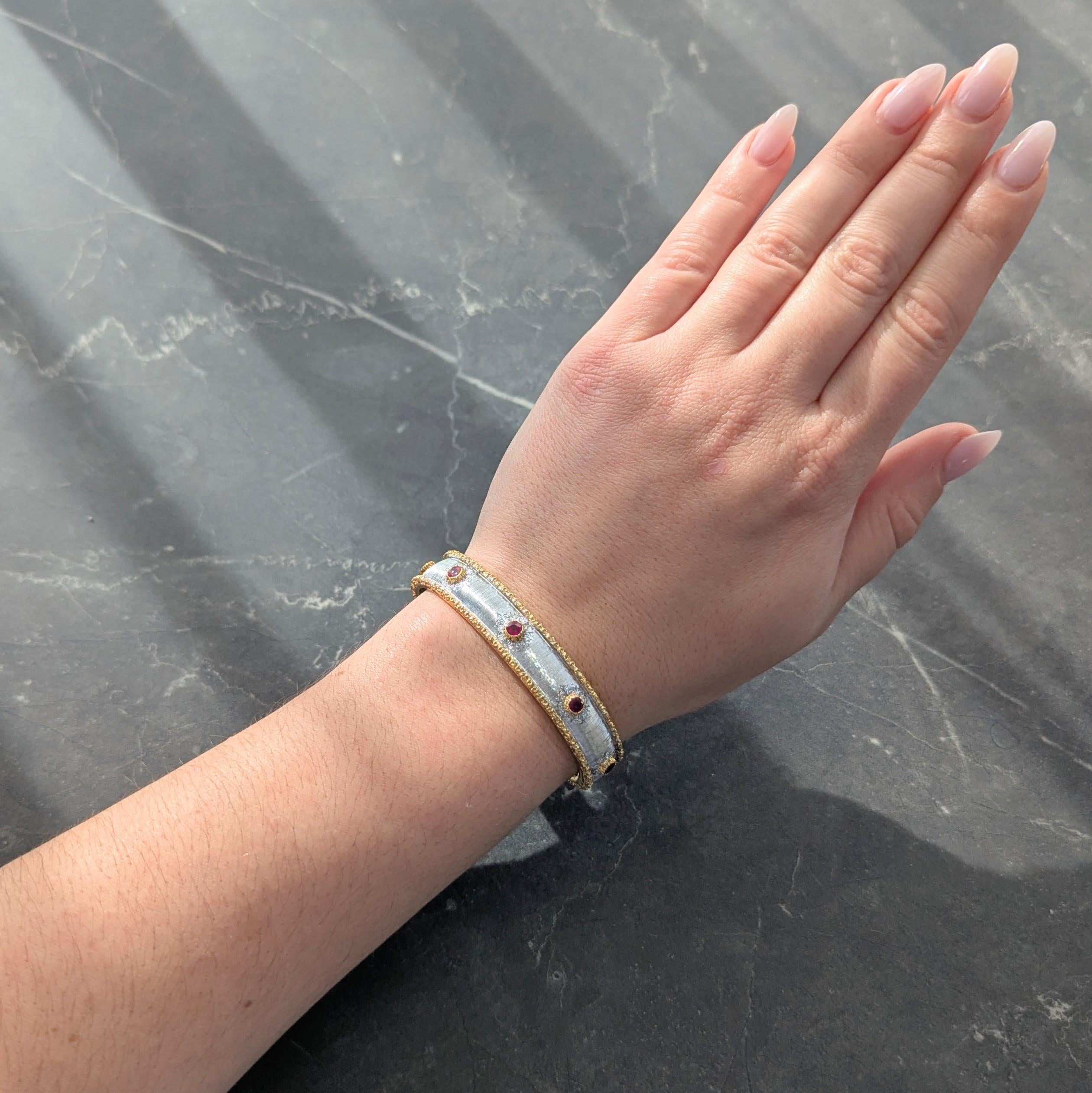 Buccellati Ruby 18K Two-Tone White Yellow Gold Vintage Macri Capri Cuff Bracelet