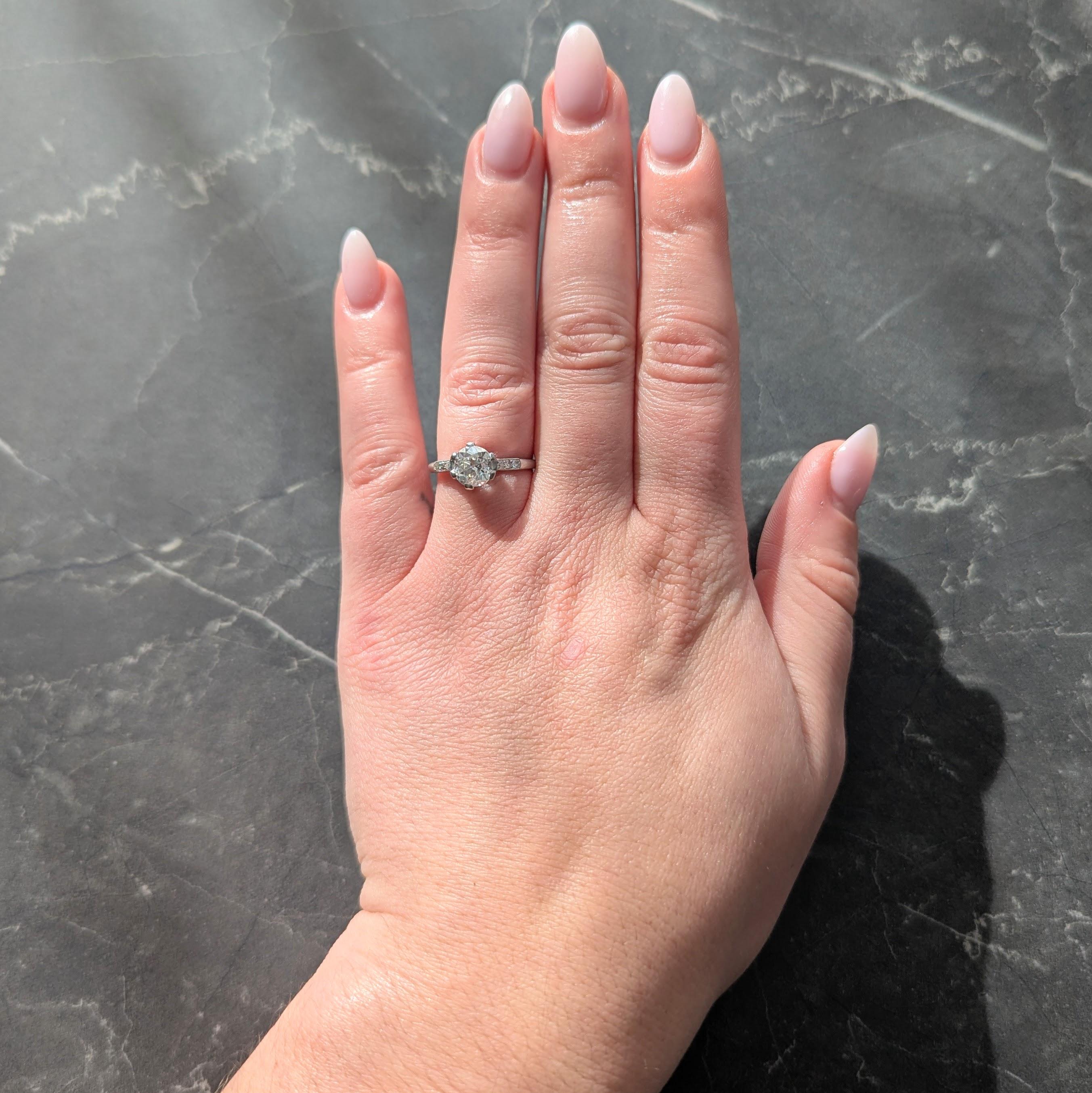 1930's Art Deco 1.34 CTW Old Mine Cut Diamond Platinum Vintage Engagement Ring