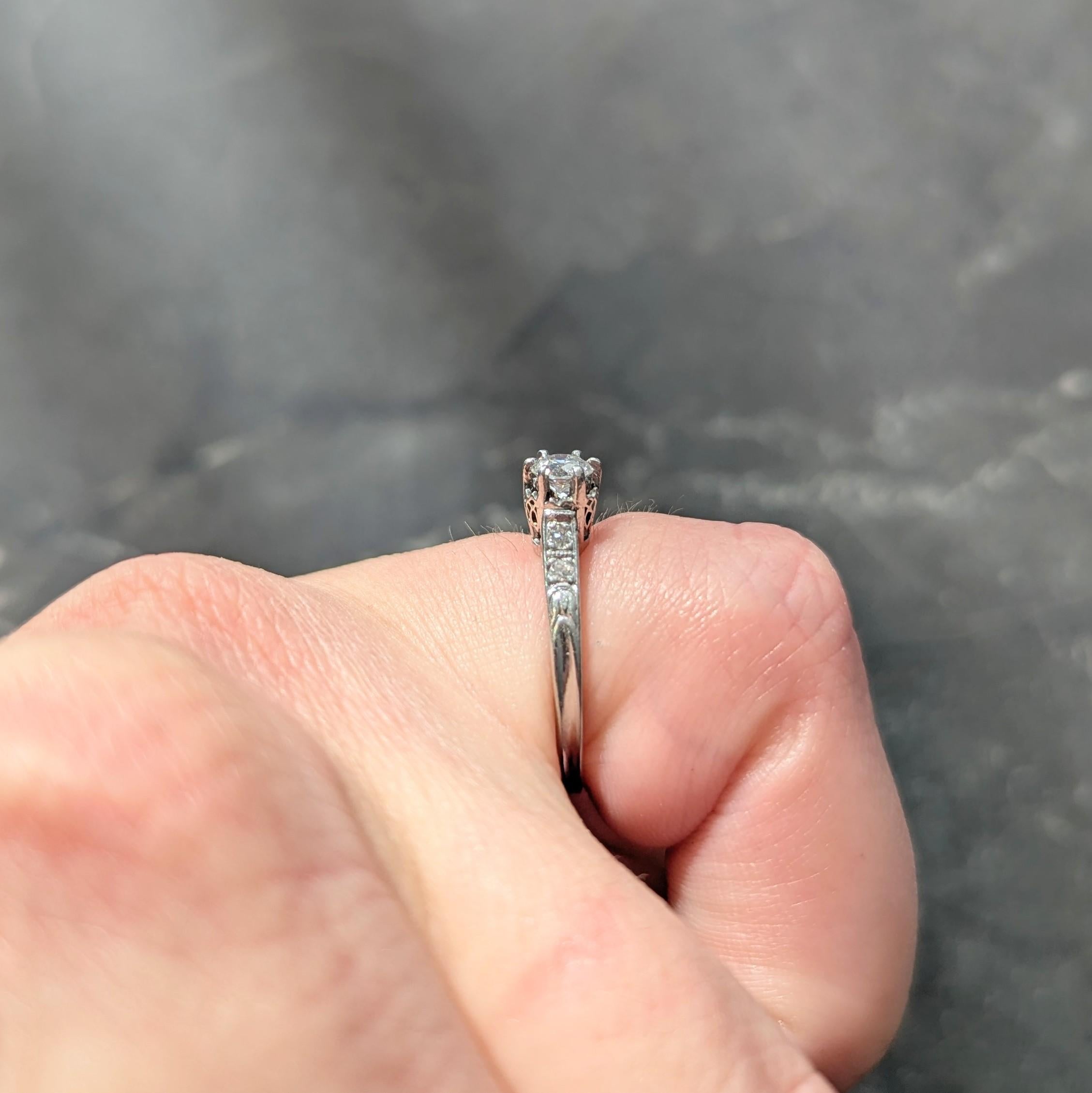 Art Deco Old Mine Cut Diamond Platinum Tulip Vintage Engagement Ring