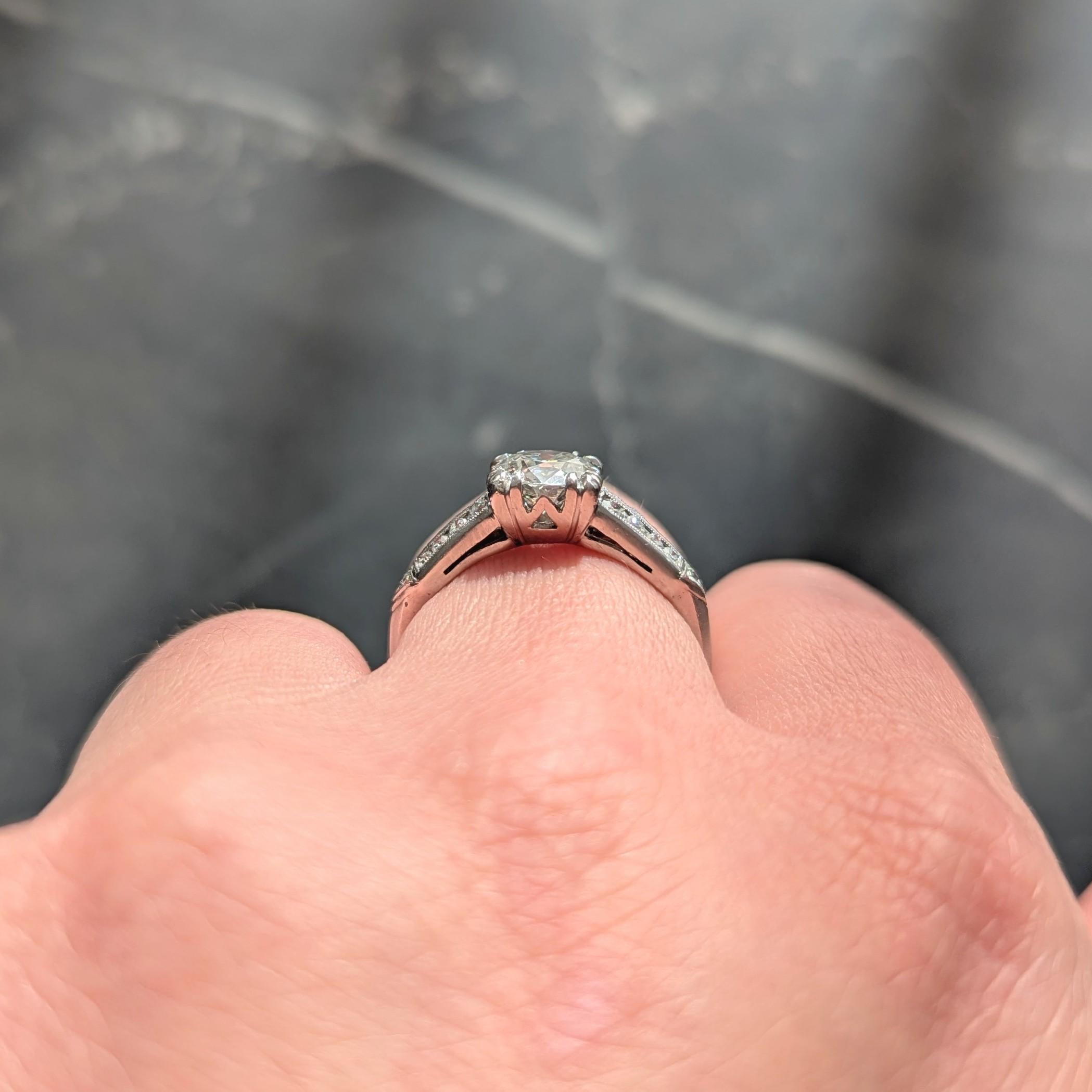 Mid-Century Old European Cut Diamond Platinum Arrow Vintage Engagement Ring GIA