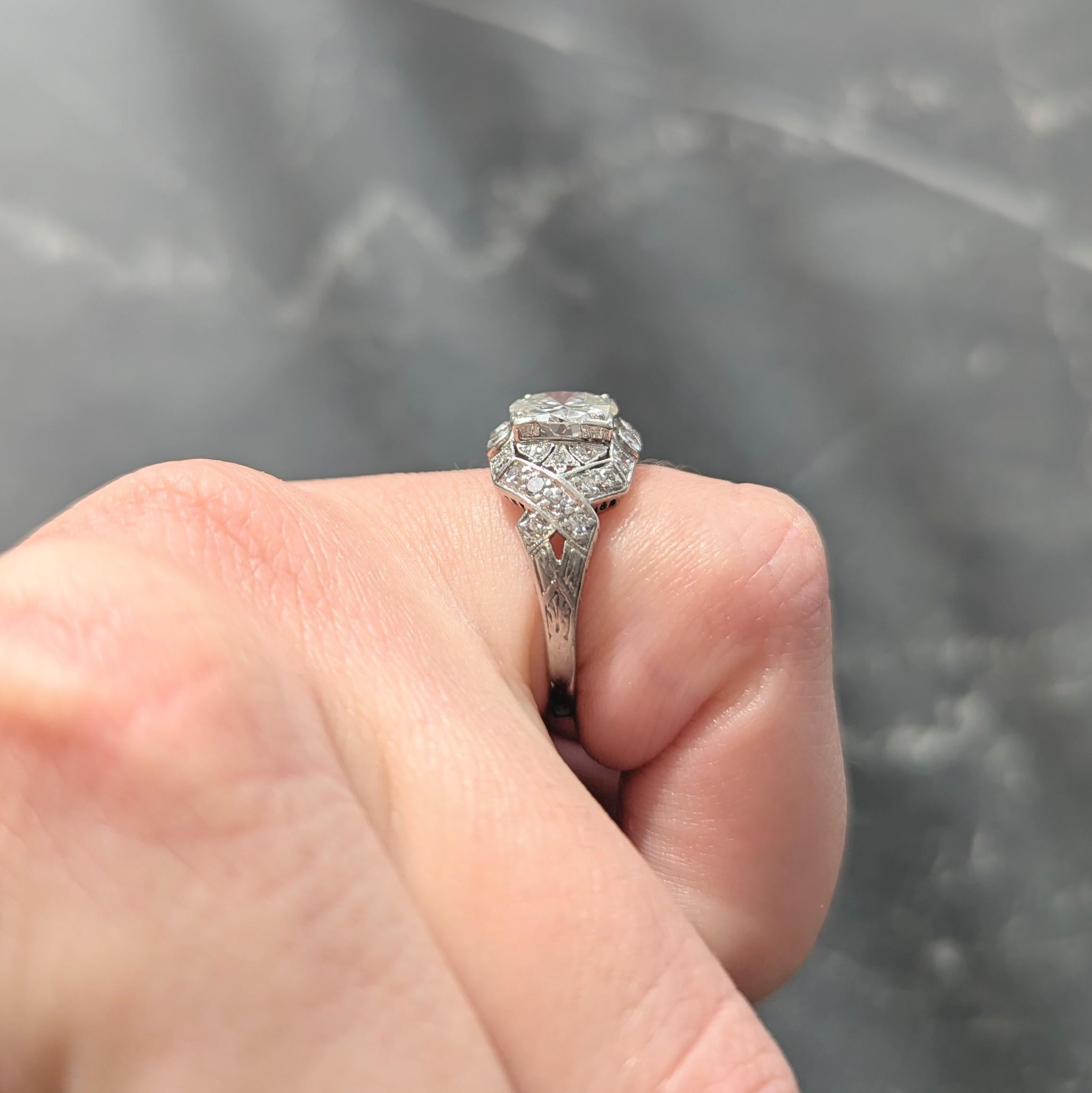 Art Deco 2.05 CTW Diamond Platinum Lily-Of-The Valley Vintage Engagement Ring