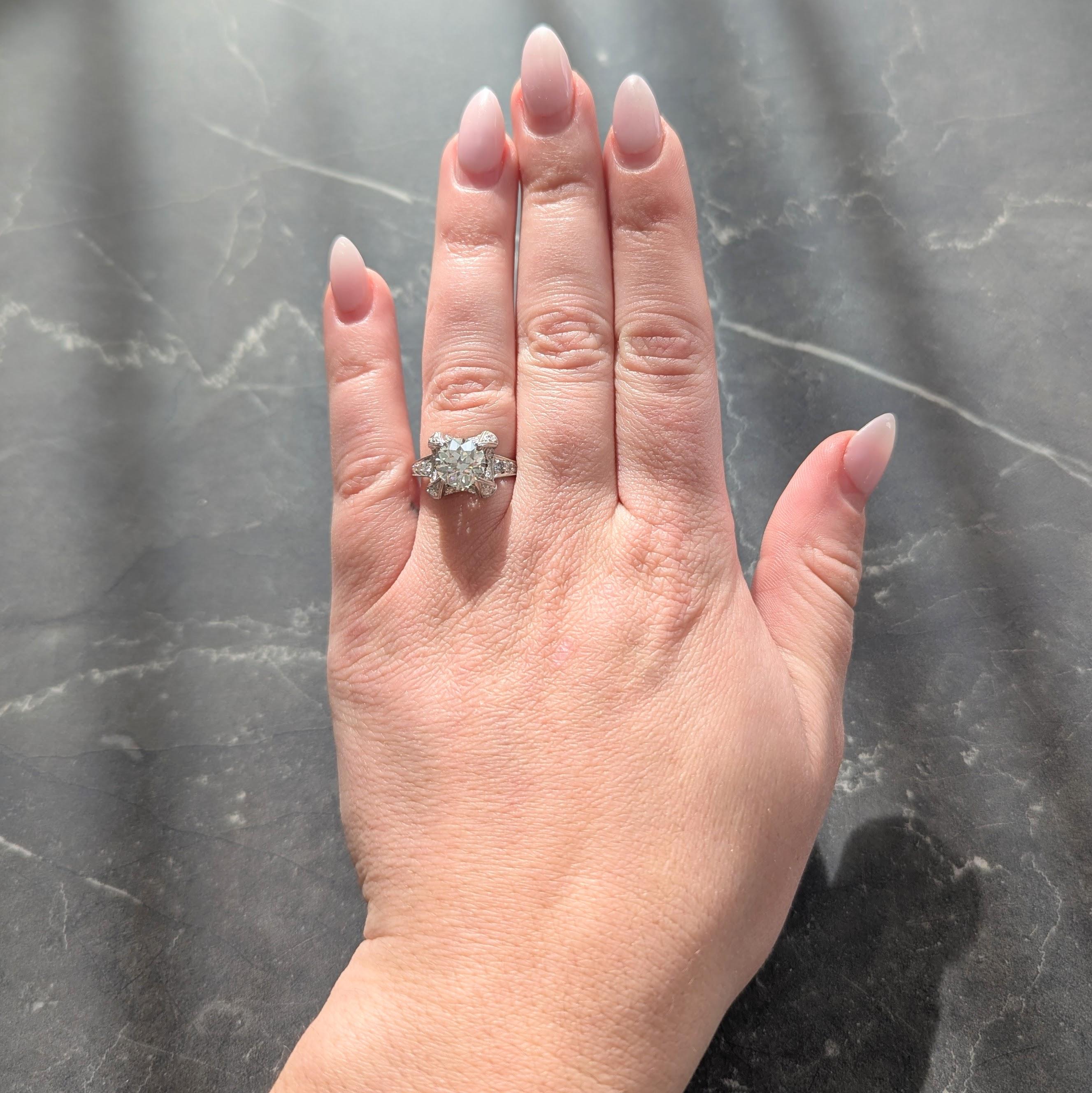 Art Deco 2.53 CTW Old European Cut Diamond Platinum Vintage Engagement Ring