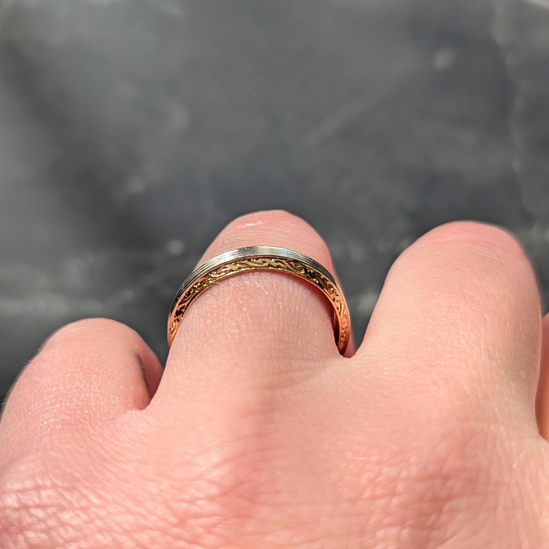 1944 18 Karat Two-Tone Gold Vintage Scrolling Wedding Band Ring