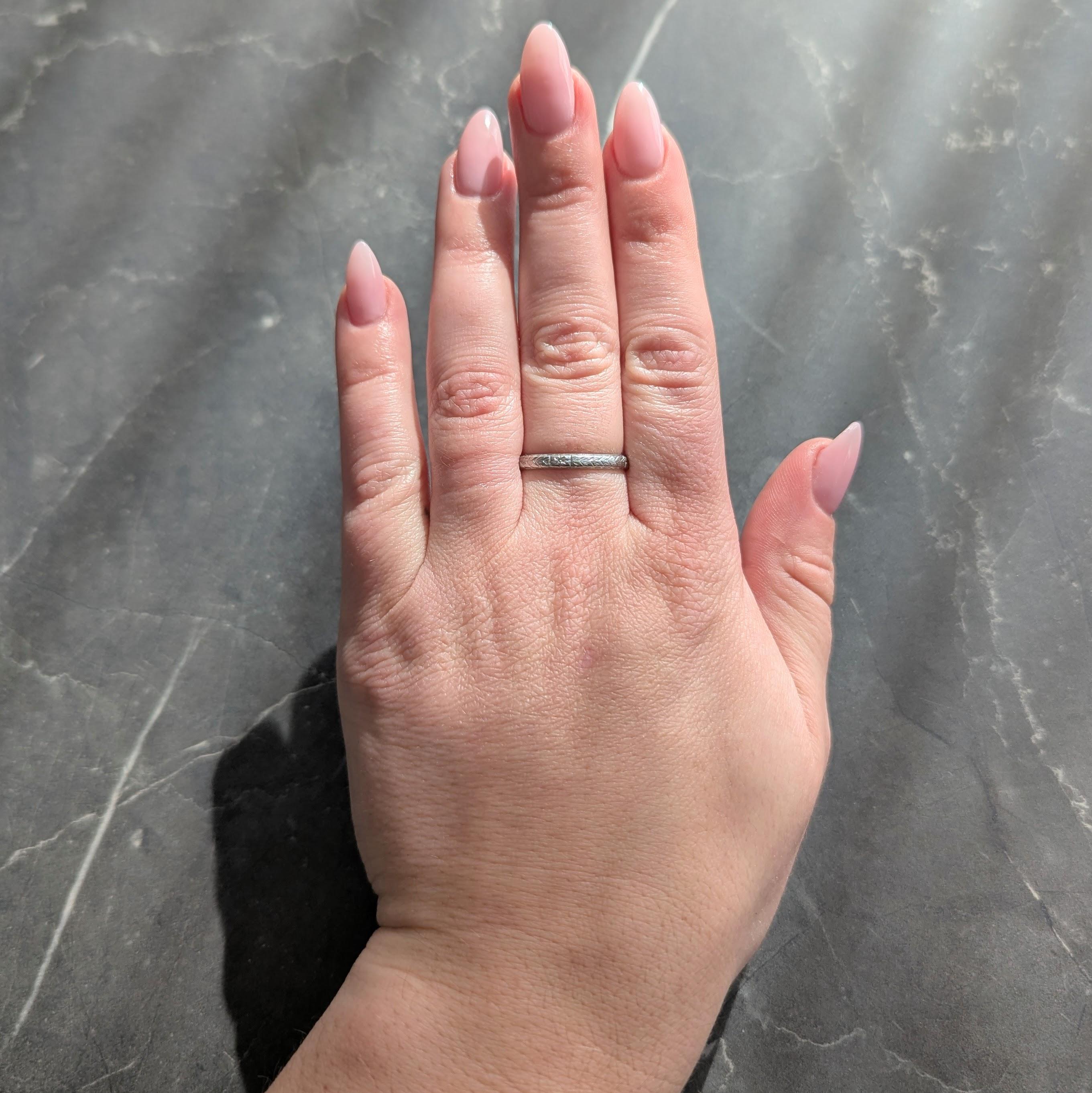 Art Deco Platinum Vintage Orange Blossom Wheat Wedding Band Ring